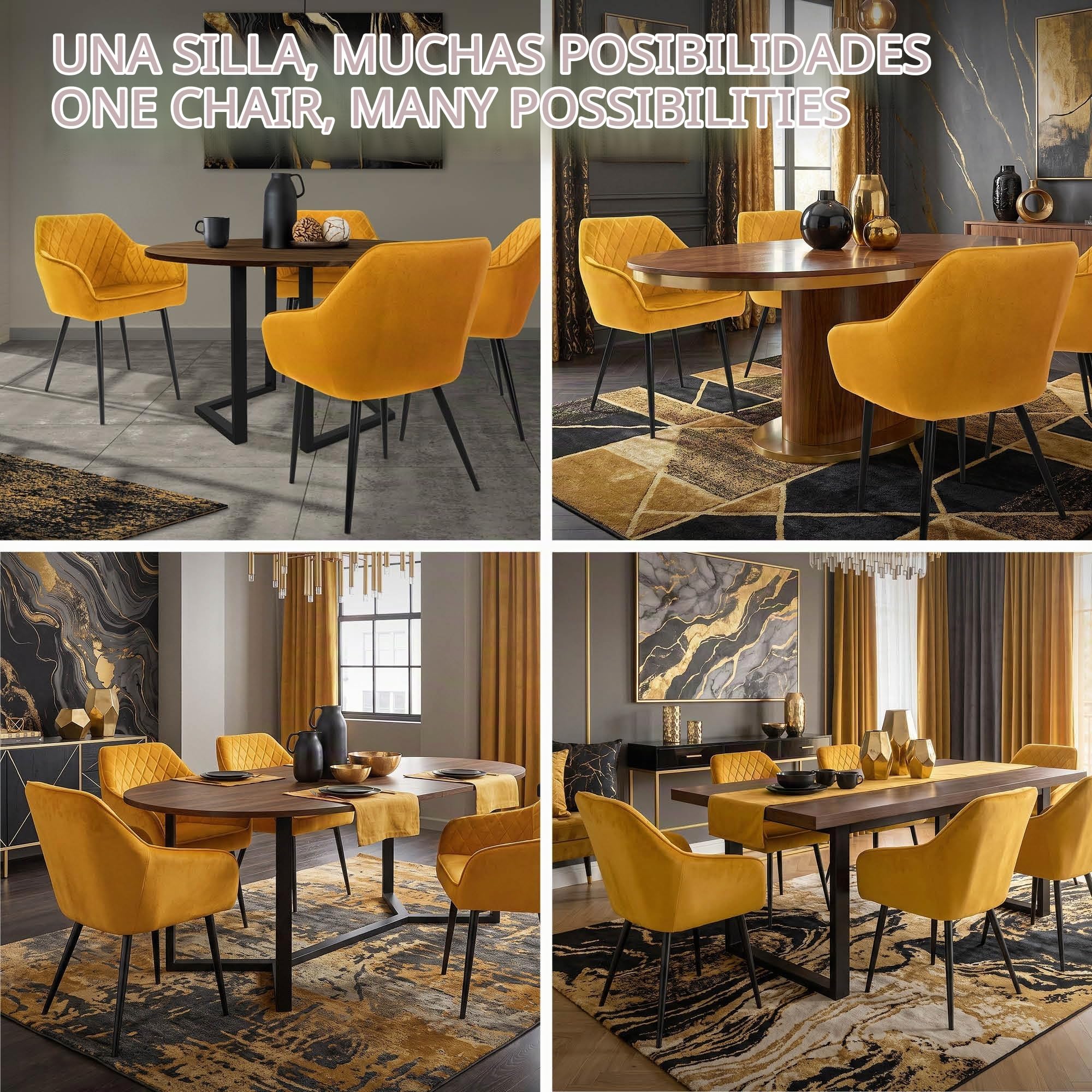 ML-Design Set 2X Sillas de Comedor Color Ocre Estilo Moderno Asiento Tapizado Aspecto de Terciopelo Patas de Metal Negras con Respaldo y Apoyabrazos Sillón Moderno de Salón Oficina Dormitorio Cocina
