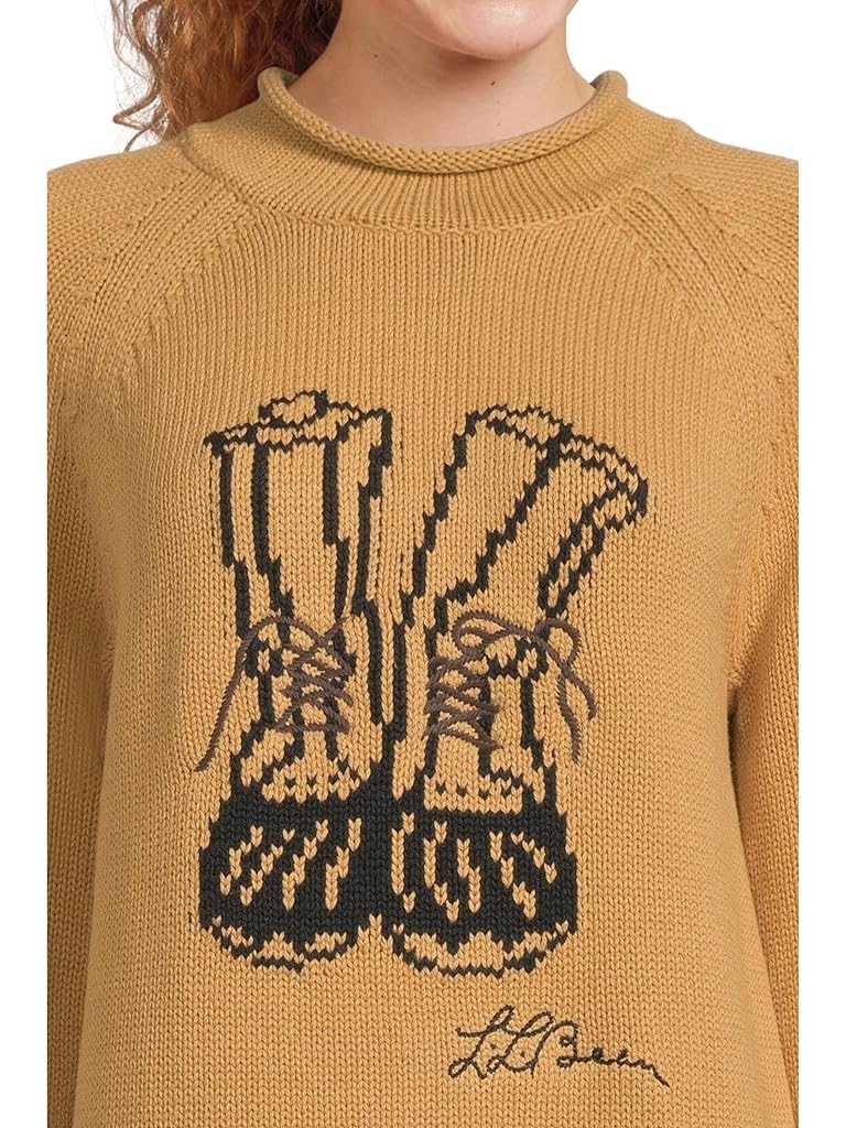 Tan L.L.Bean Signature Original Cotton Rollneck Novelty Sweater