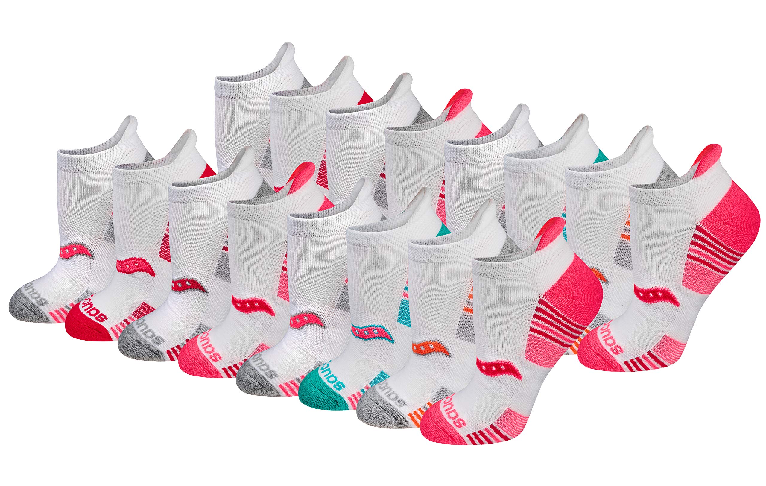 Saucony Women's Rundry Performance Heel Tab Athletic Socks, Available in S-l (8, 24, White Assorted (16 Pairs), M (Pack of 16)