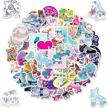 100 PCS Roller Skate Stickers Roller Skating Ice Skating Stickers for Laptop Water Bottle Computer Refrigerator Luggage Phone Case Bicycle Teens Roller Skate