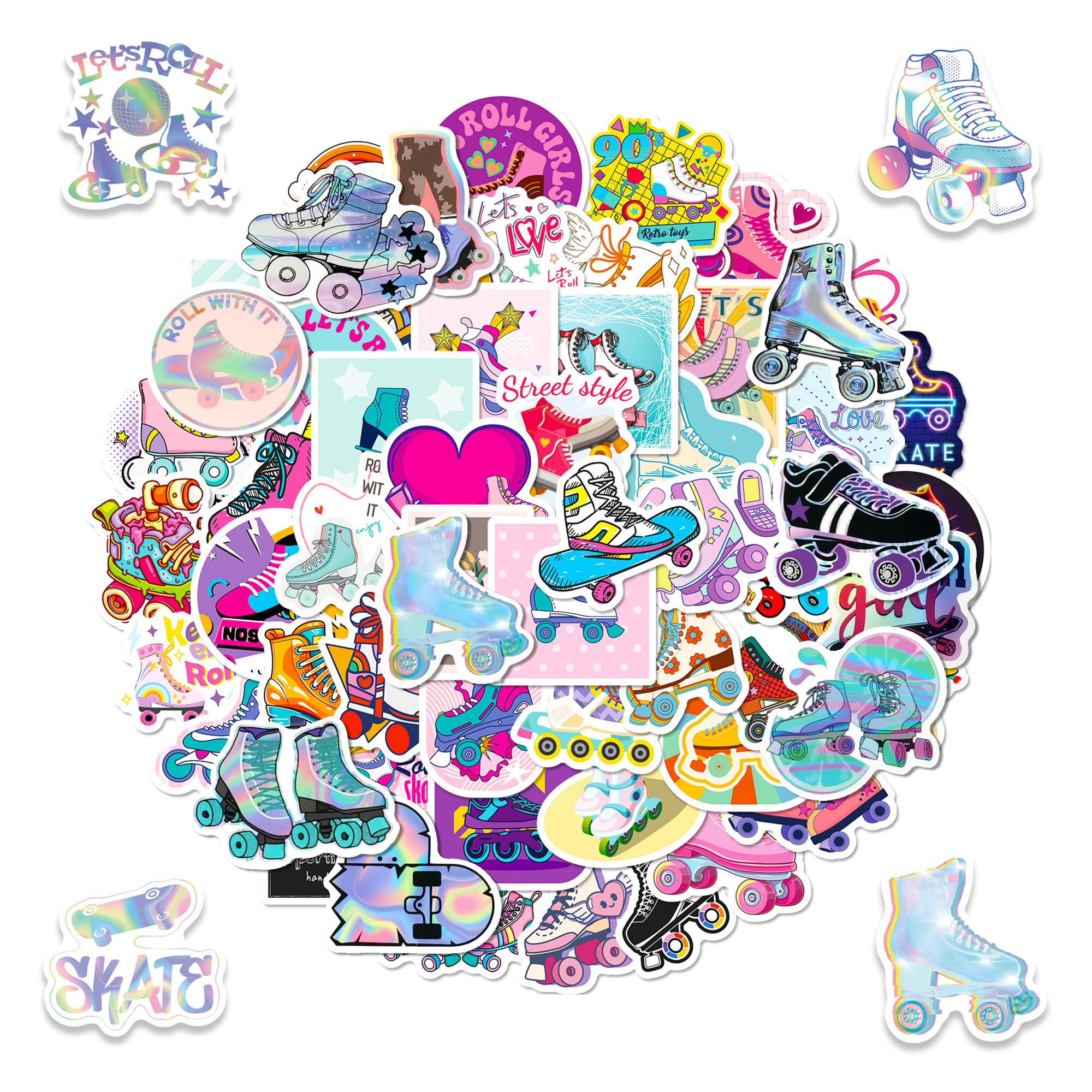 100 PCS Roller Skate Stickers Roller Skating Ice Skating Stickers for Laptop Water Bottle Computer Refrigerator Luggage Phone Case Bicycle Teens (