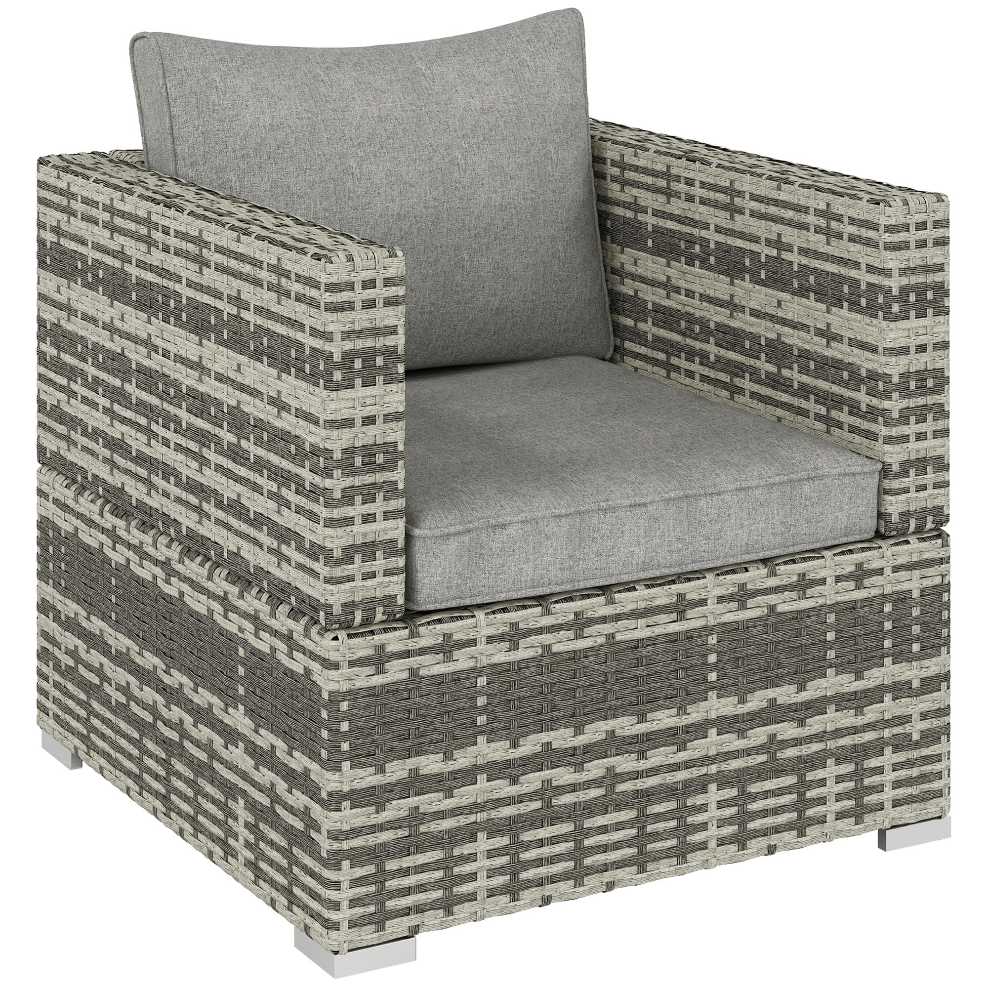 Outsunny Single Rattan Garden Chair, PE Wicker Garden Armchair with Cushions, Outdoor Rattan Chair with Armrests and Steel Frame for Conservatory, Porch, Patio, Balcony, Grey