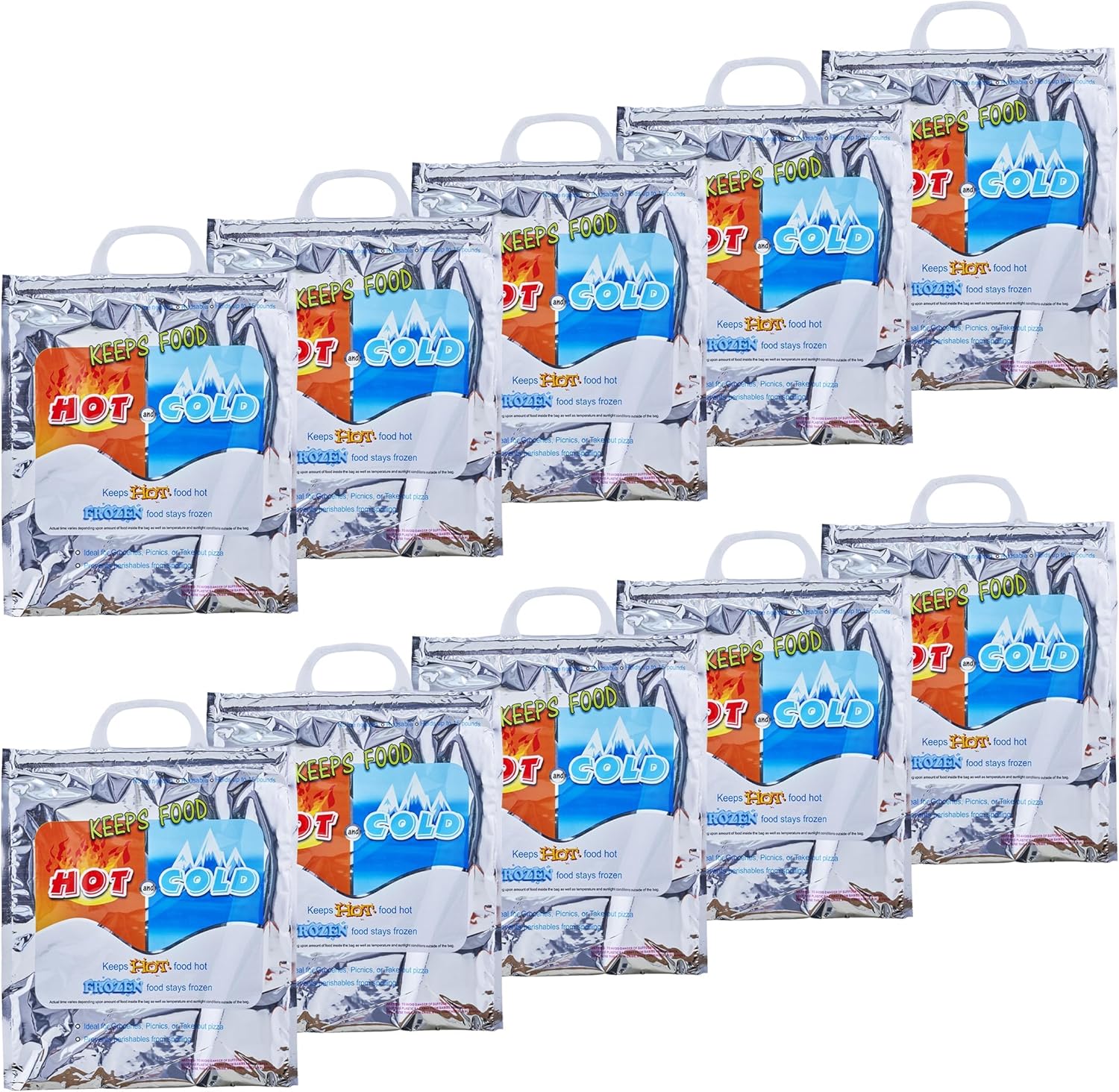 Superio Hot and Cold Insulated Bags for Food Delivery, Grocery Shopping Bags, Food Storage for Hot and Frozen Food for Travel, Disposable Cooler Bag, Reinforced Thermal Lunch Bag (10, 12"x13.5")