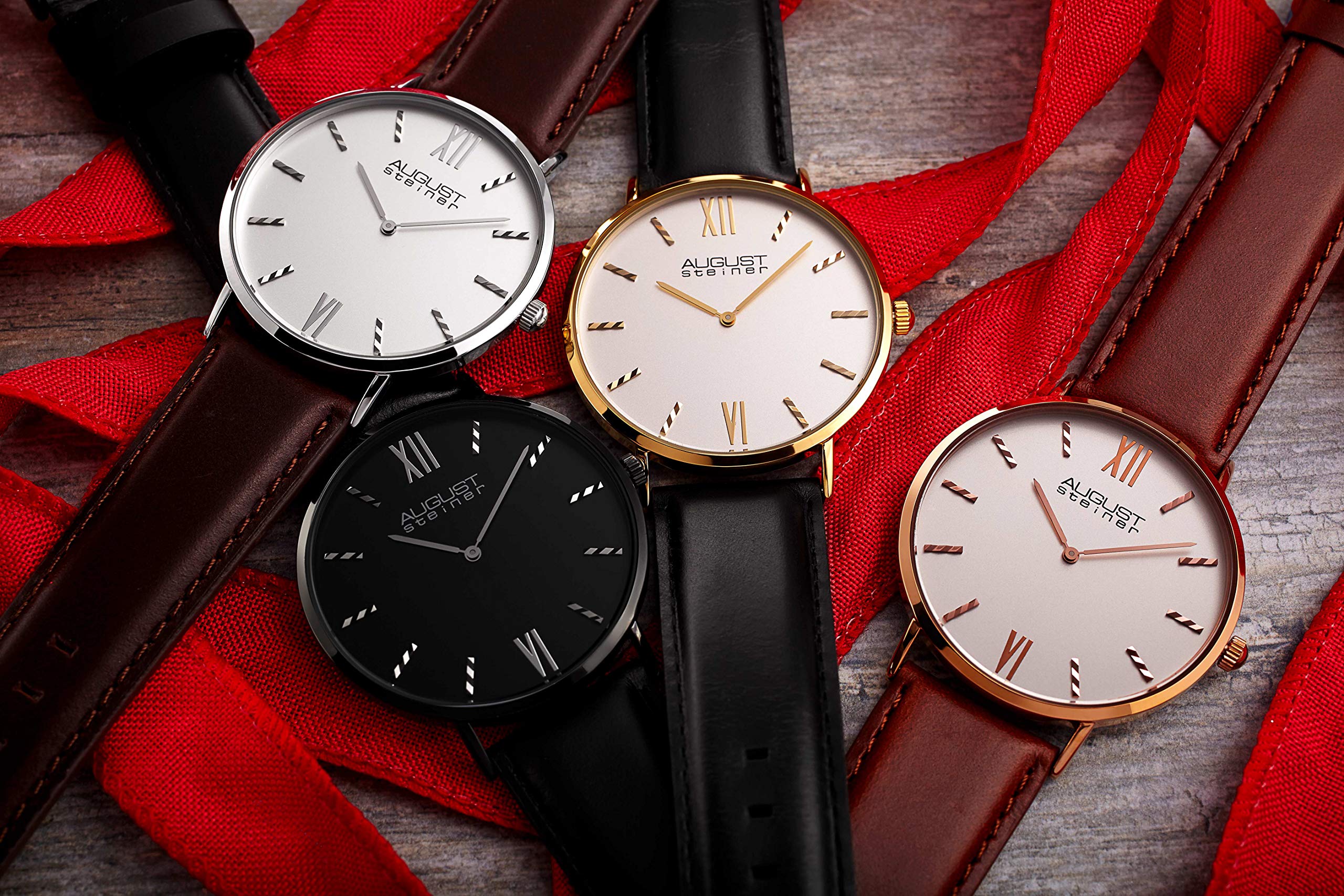 August Steiner Mens Slim Watch Clear Dial With Striped Indices