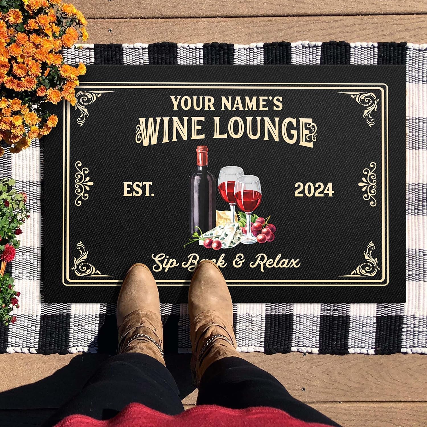 Artsy Woodsy Personalized Wine Cellar Bar Doormat, Drying Rubber Non Slip Coffee Bar Accessories, Door Mat Indoor Entrance Home Pub, Floor Mat, Welcome Mat Outdoor, Mat for Man Cave Gifts For Him (02)