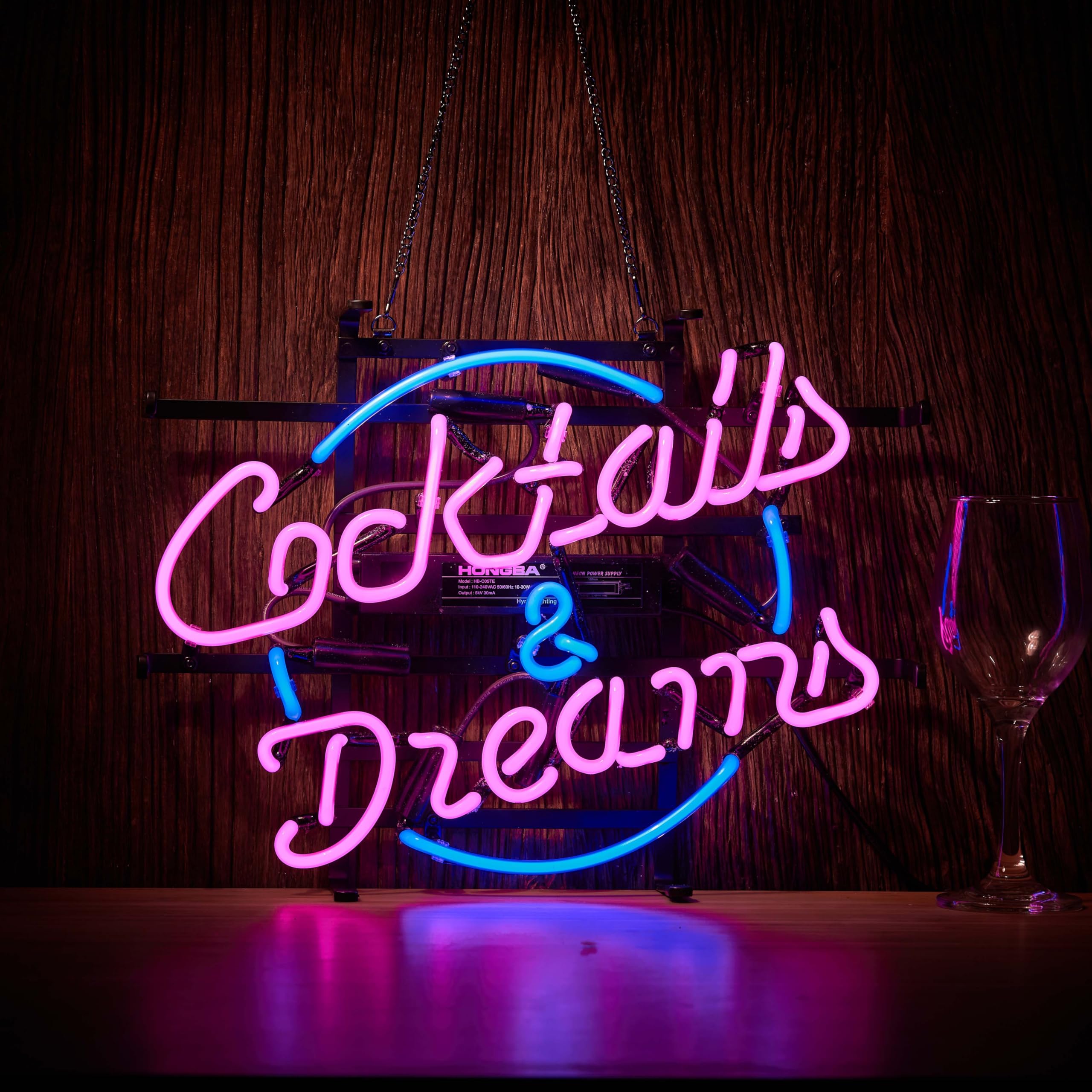 Cocktails and Dreams Glass Neon Signs Beer Bar Club Bedroom Glass Neon Lights Sign for Office Hotel Pub Cafe Wedding Birthday Party Man Cave Neon Light Art Wall Lights