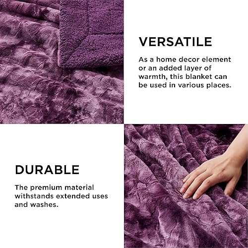 Miniatura 4 de Bedsure - Manta mullida para sofá, color morado, sherpa suave y cómoda, felpa y pelo sintético, manta reversible para sofá y cama, 50 x 60 pulgadas
