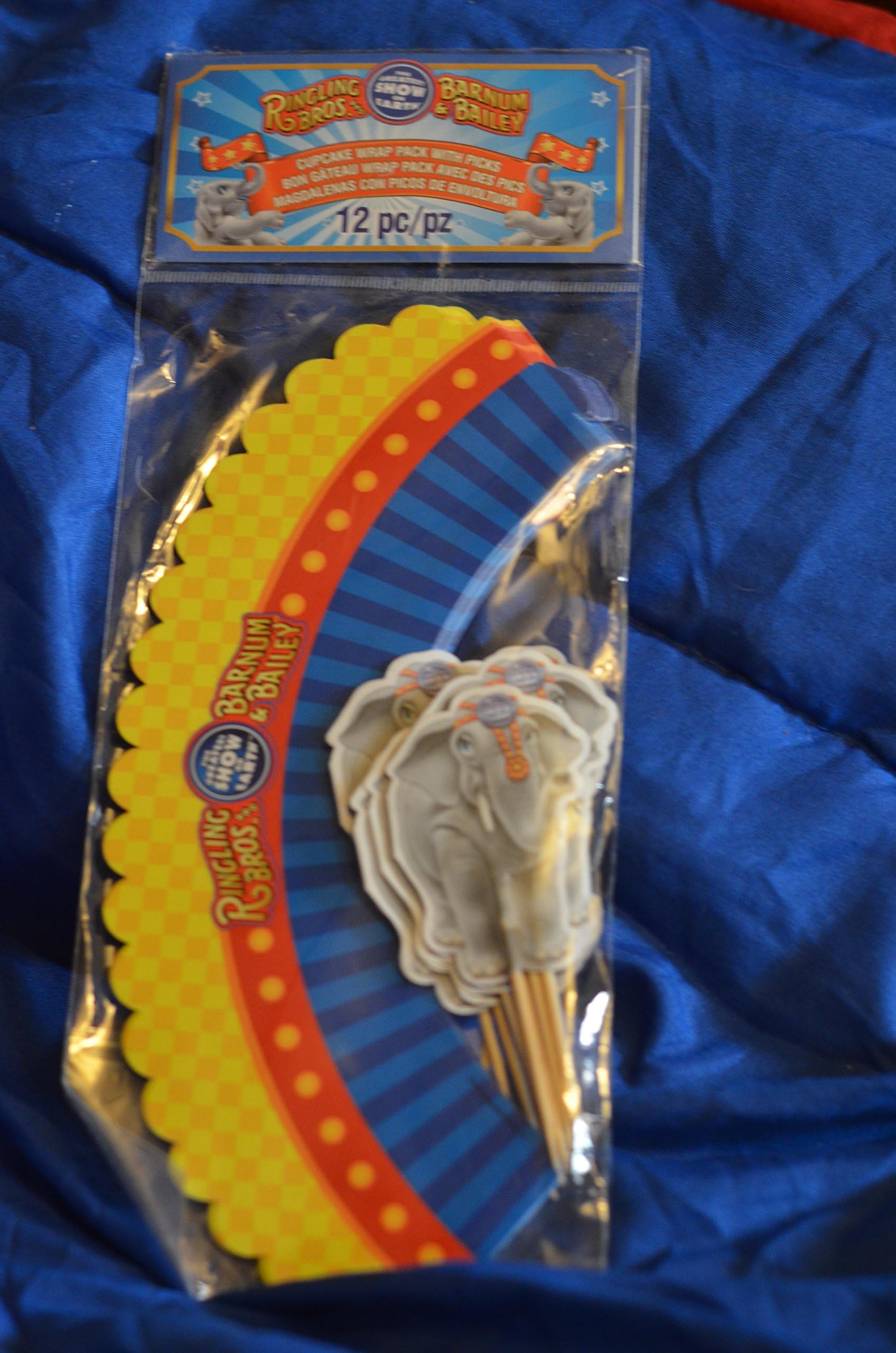 Ringling Bros and Barnum & Bailey Cupcake Wraps with Elephant Picks - 12 of Each by Ringling Brothers