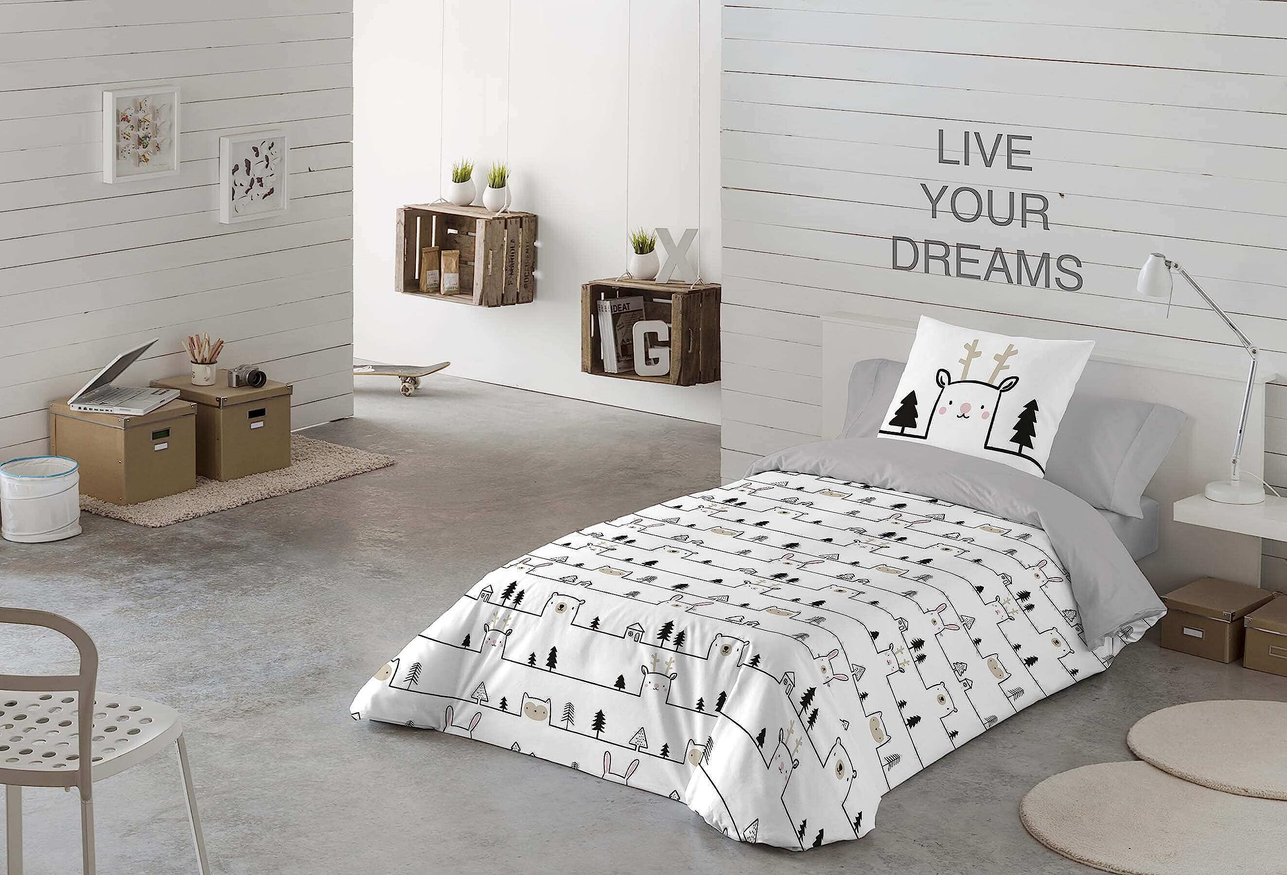 Icehome Funda Nordica Cama 90, 100% Algodón, Juego de Funda para edredon 150x220 cm + 1 Funda de Almohada 45x110, House Animal