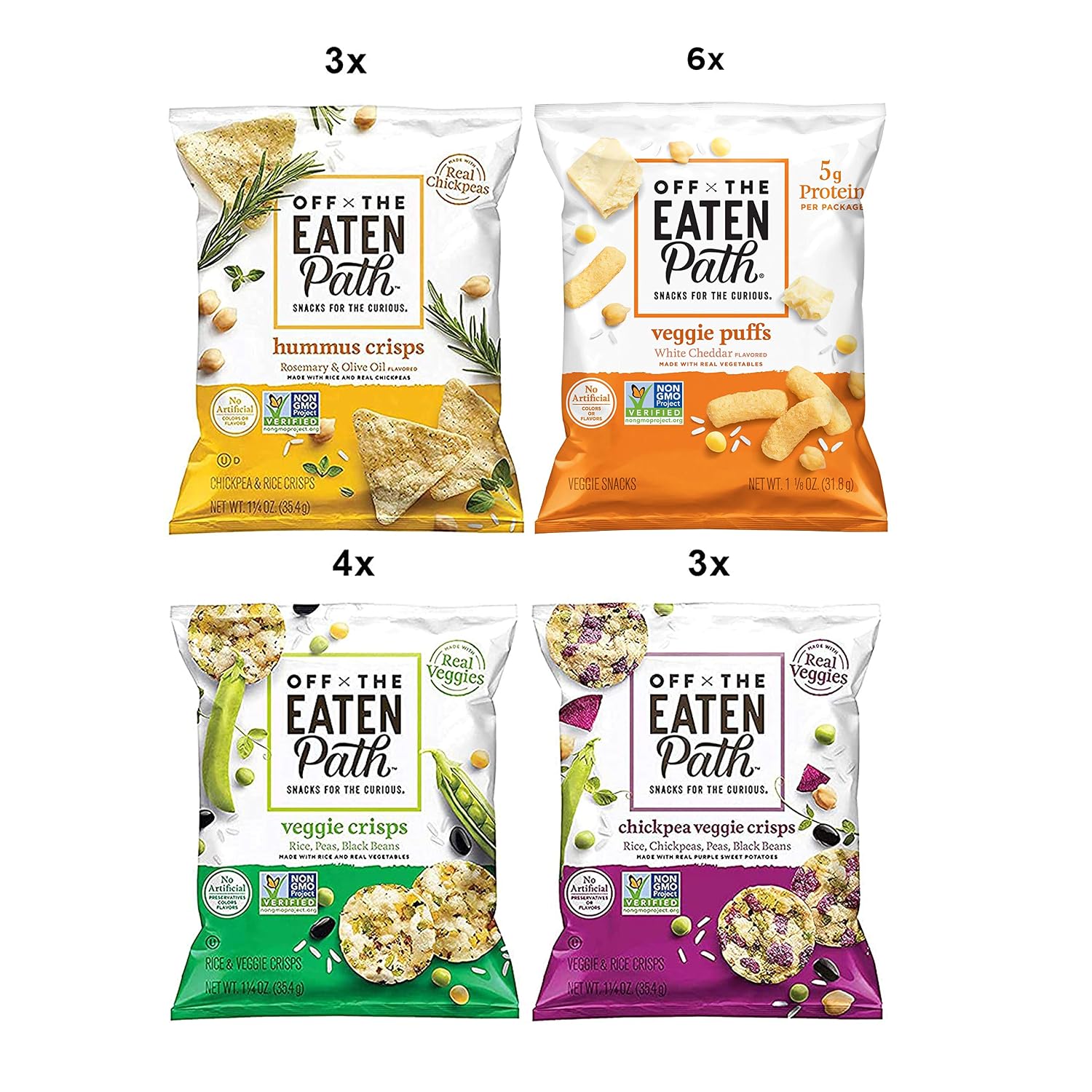 Off the Eaten Path, 4 Flavor Sampler Variety Pack, (Assortment May Vary) 1.25 Ounce (Pack of 16)