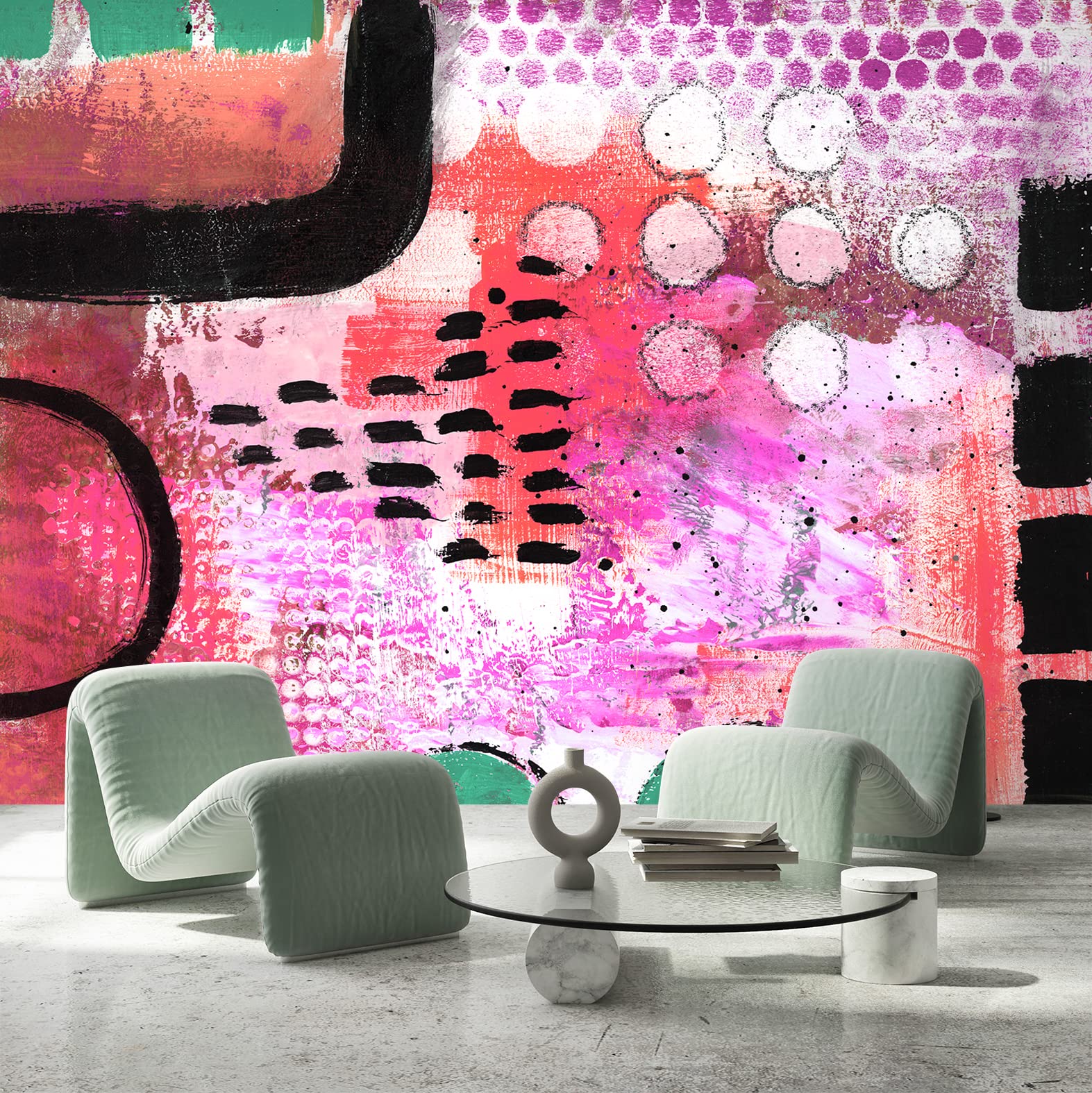 Feeby Fotomurali Poster Gigante Come dipinto Forme geometriche Cerchi 450x315 cm rosa Decorazione Murale Fotografica Gabinetto Per Casa Soggiorno Salone Camera Degli Ospiti Astrazione Struttura