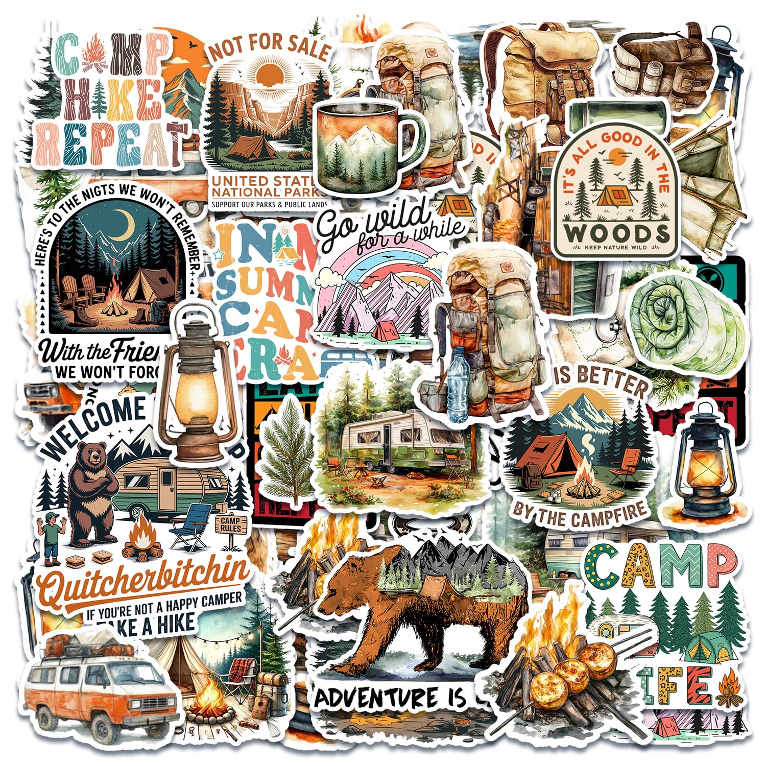 Autocollants en vinyle imperméable lot de stickers de camping pour bagages et voiture