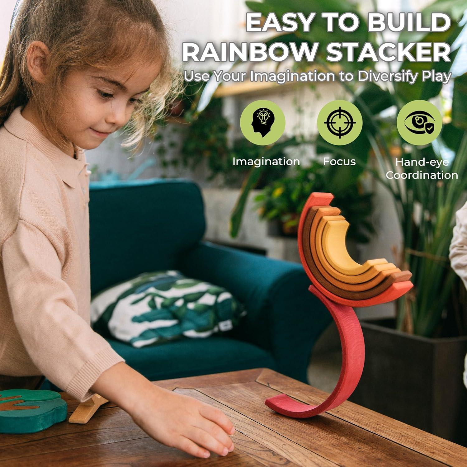 7Pcs Wooden Autumn Stacker Toy Bundled with 12 pcs Wooden Rainbow Peg Dolls