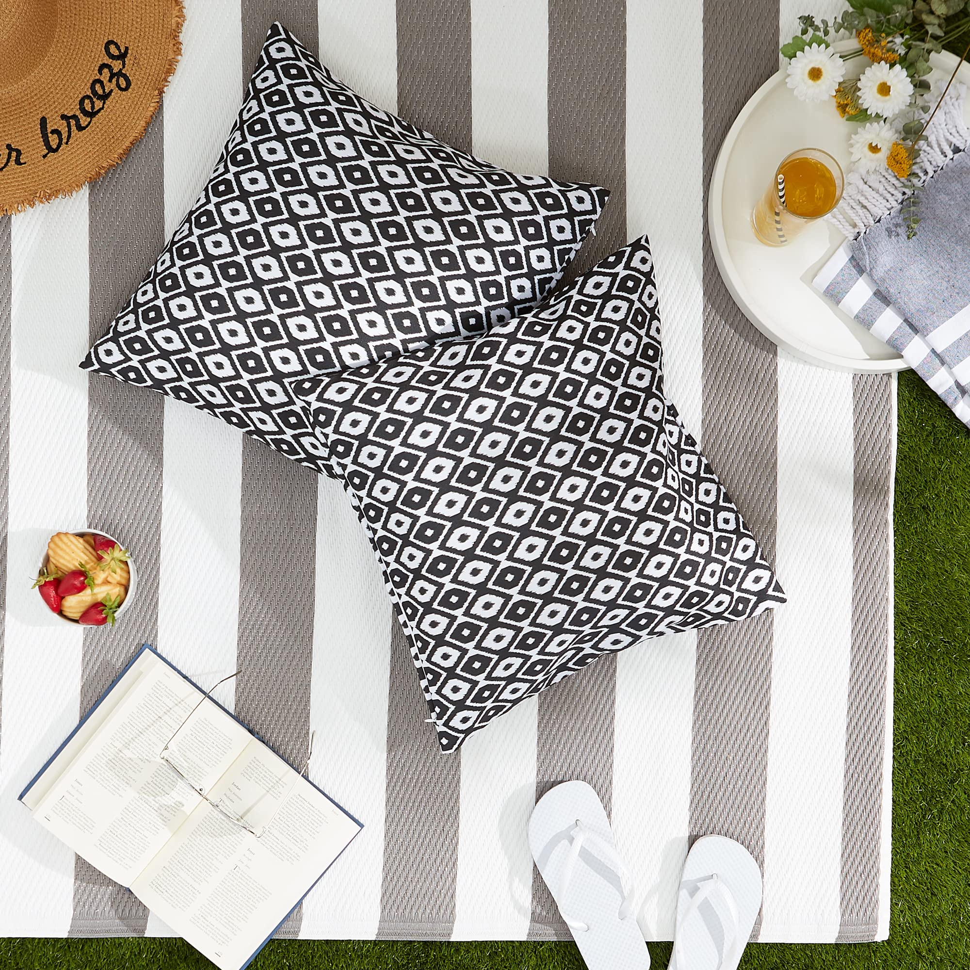 DII Fodera per cuscino da esterni, in poliestere, idrorepellente, reversibile, 45,7 x 45,7 cm, colore nero, 2 pezzi