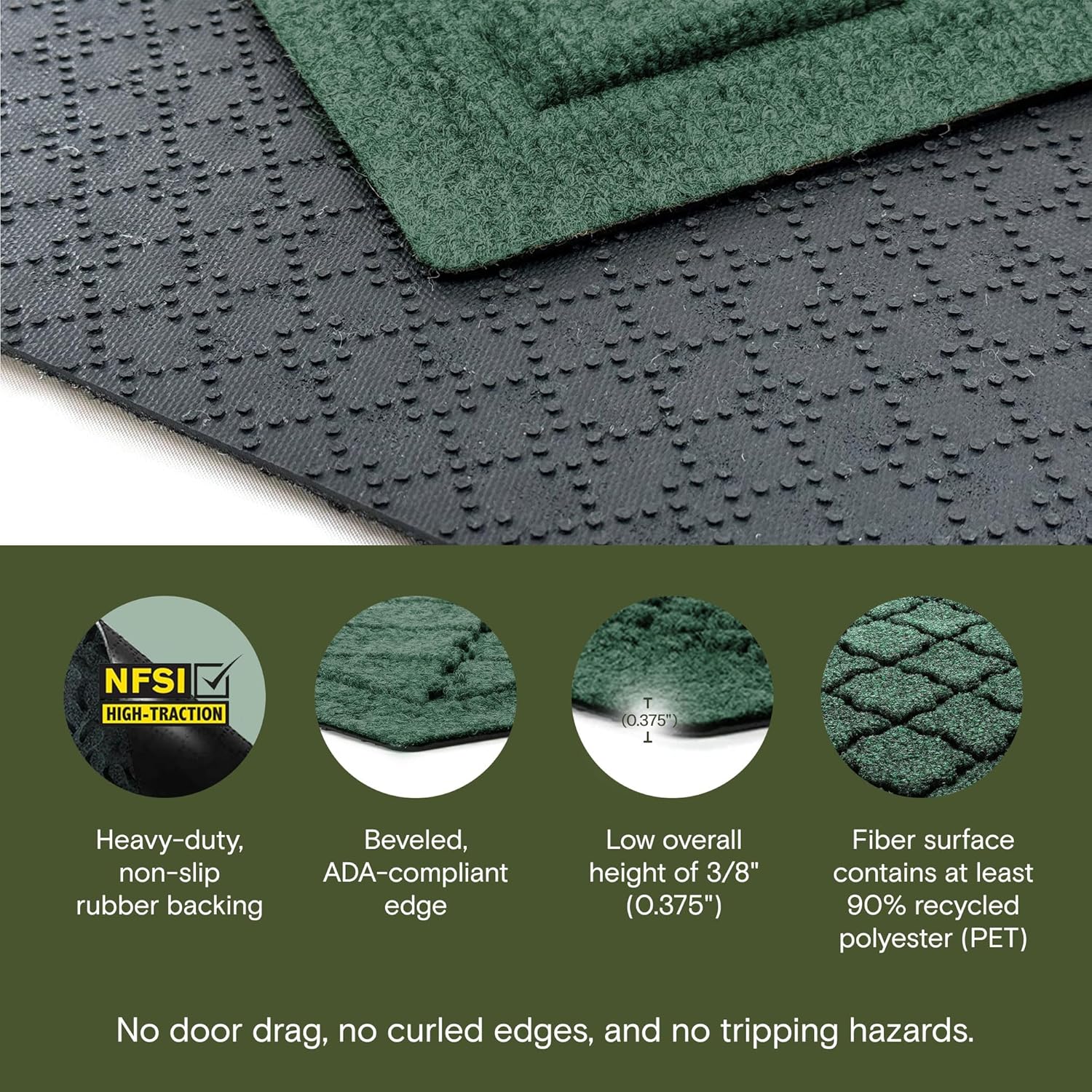 WaterHog Cordova Front Door Mat Indoor Outdoor Entrance, Absorbent All-Weather Doormat with Non-Slip Rubber Backing, Dirt & Moisture Trapper, Low Profile, Easy Clean, Made in USA, 22"x60" Evergreen