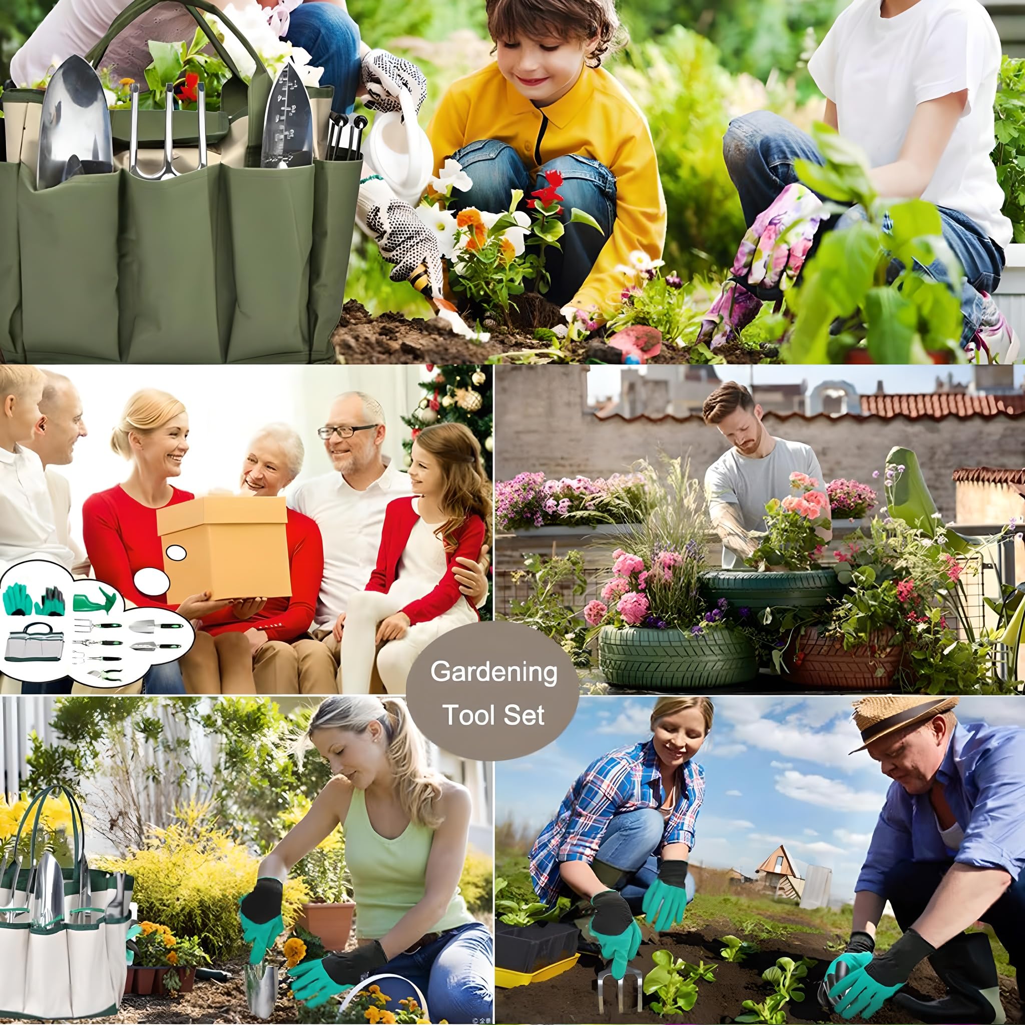 Conjunto de Herramientas de Jardín de Servicio de 11 Piezas con Bolsa de Almacenamiento 2 en 1, Kit de Jardinería de Mango Sin Deslizamiento para Mujeres y Hombres, Ideal para Plantar, Cultivo