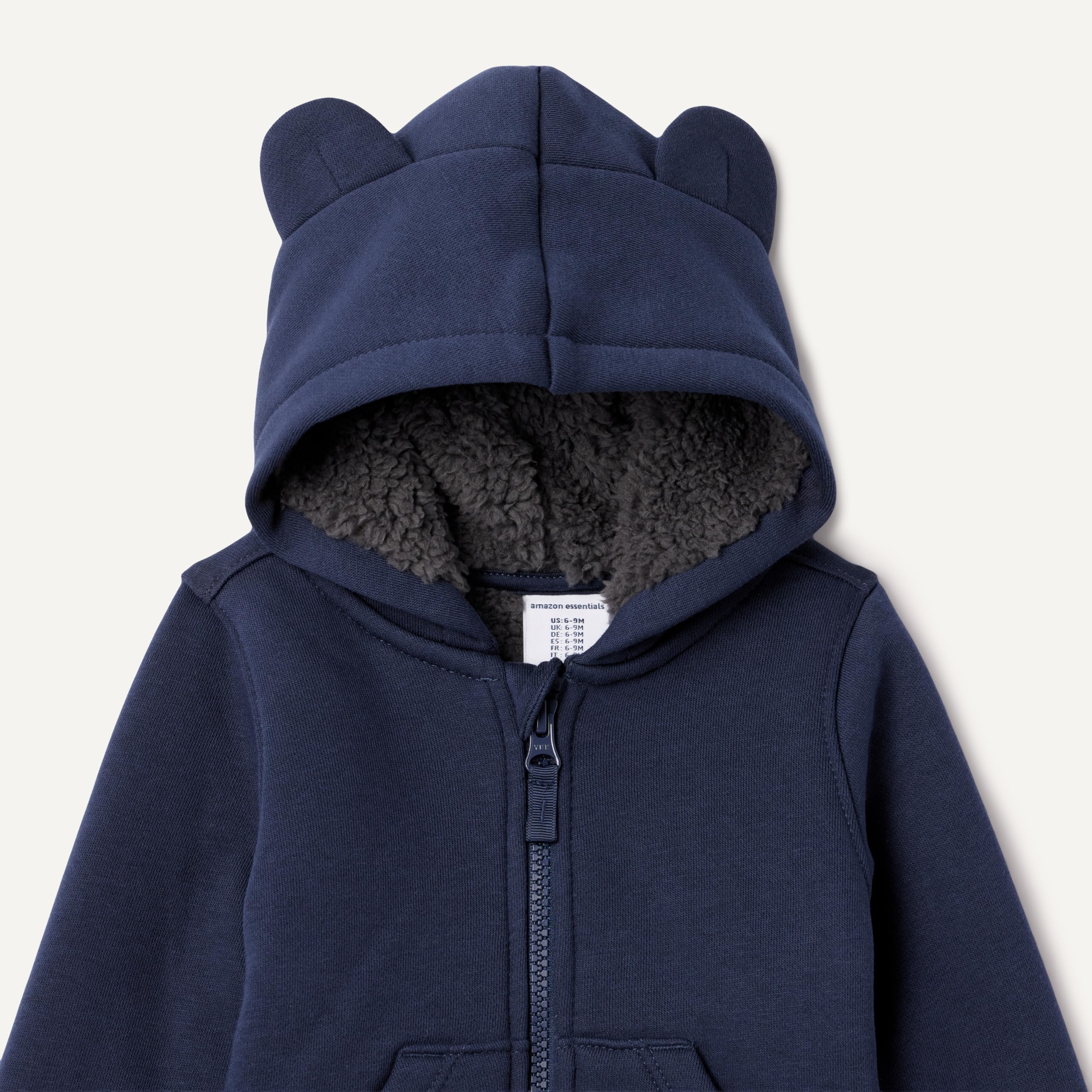 Amazon Essentials Unisex Baby Kapuzenjacke mit Sherpa-Futter und durchgehendem Reißverschluss
