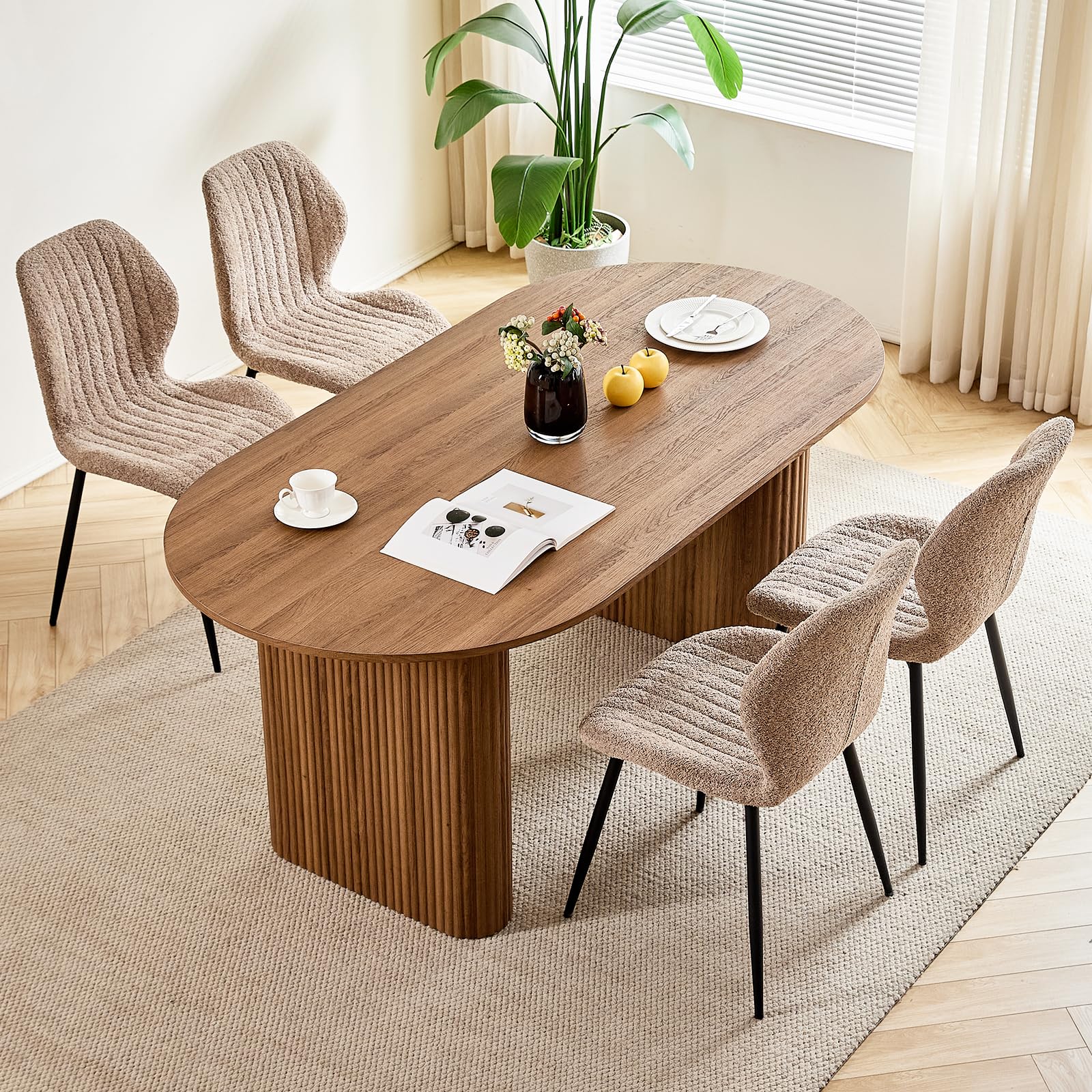 Ovaler Esstisch aus Holz, 180 cm Moderner Küchen-Esstisch, Großer MDF-Schreibtisch für 6–8 Personen (Dunkelbraun)