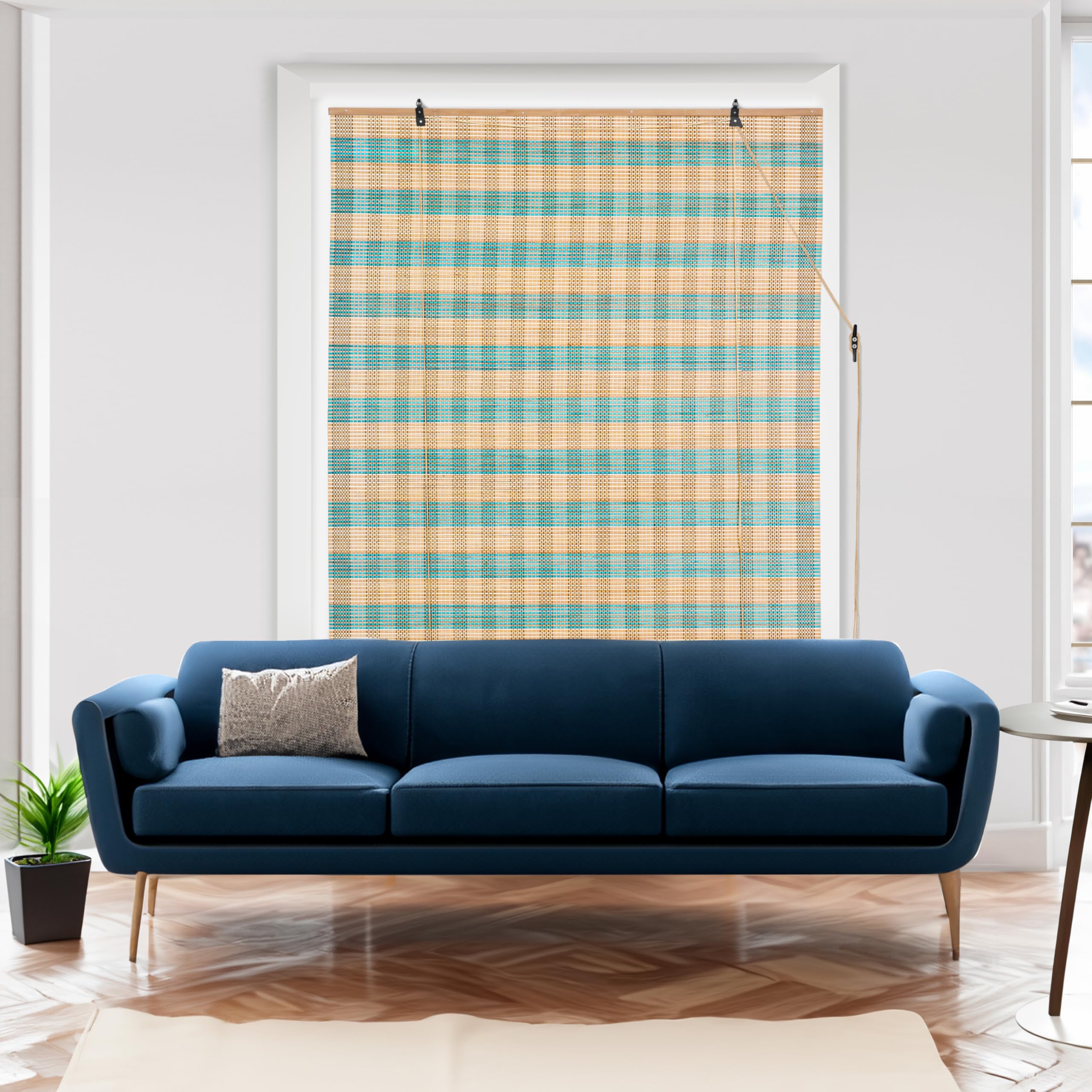 ABOUT SPACE Bamboo Curtains - W 4 ft x H 6 ft - Rope Mechanism Roll Up Down Bamboo Shade for Sunlight, Dust Protection Window Chick Blinds for Balcony, Restaurant, Hotel, Dhaba, Resort