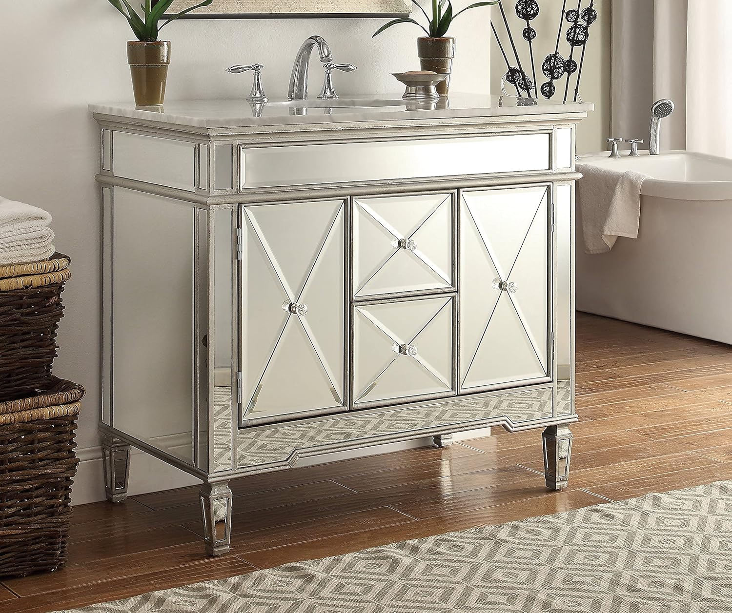 44” Carrara Marble All-Mirrored Reflection Adelia Bathroom Sink Vanity DH13Q355