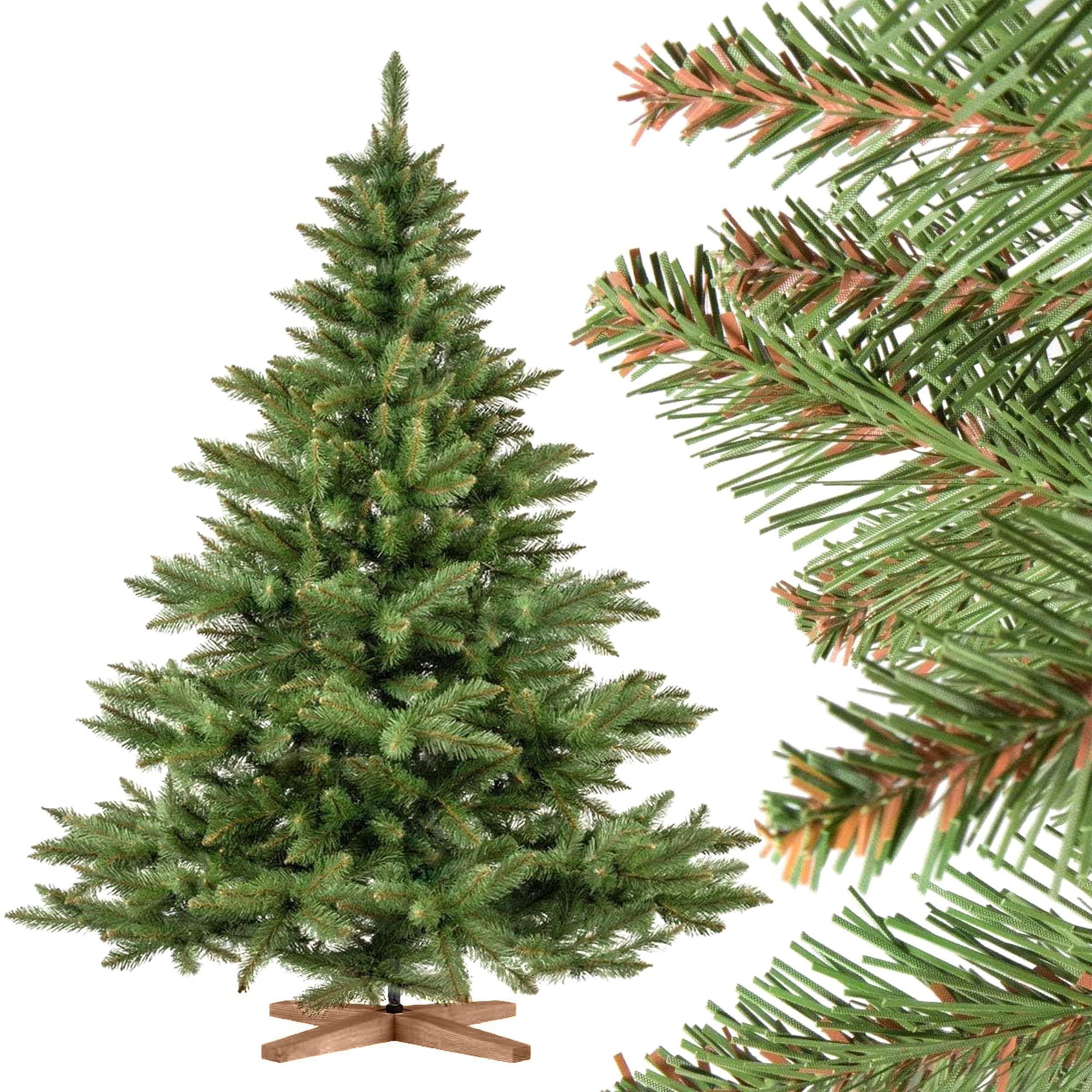 FAIRYTREES Sapin de Nordmann, Tronc Vert, Sapin de Noël Artificiel, matériel PVC, Socle en Bois, 180cm
