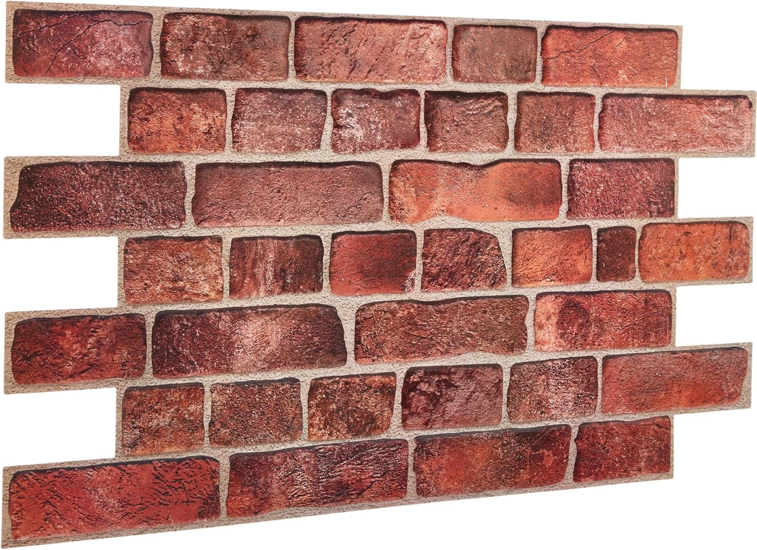 3D Faux Brick Wall Panels 37.8’’ x 18.9’’ - 10 Sheets, Covers 4.6 sqm / 49.6 sq ft - Decorative Artificial PVC Wall Panels for Cladding - Kitchen, Living Room, Bedroom, Office - Deep Red Brick