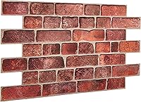 NOVECRAFTO 3D Faux Brick Wall Panels Deep Red - 10 Sheets 37.8x18.9in Covers 49.6sqft PVC Cladding for Kitchen Bedroom Office