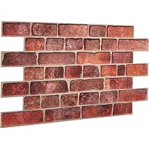 3D Faux Brick Wall Panels 37.8" x 18.9" - 10 Pieces 4.6 Square Meters / 49.6 Square Feet - Decorative Faux PVC Wall Panels for Cladding - For Kitchen, Living Room, Bedroom, Office - Crimson Brick