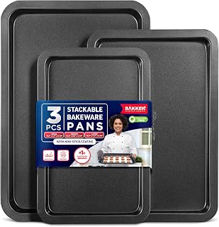 Bakken-Swiss 3-Piece Nonstick Carbon Steel Baking Sheet Set - PFOA/PTFE-Free Oven Pans Small, Medium, Large