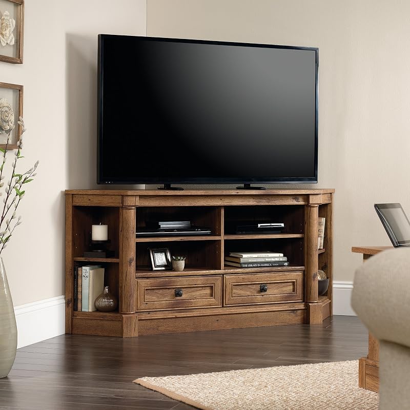 Sauder Palladia Corner TV Stand Console Entertainment Credenza, in Vintage Oak image 2