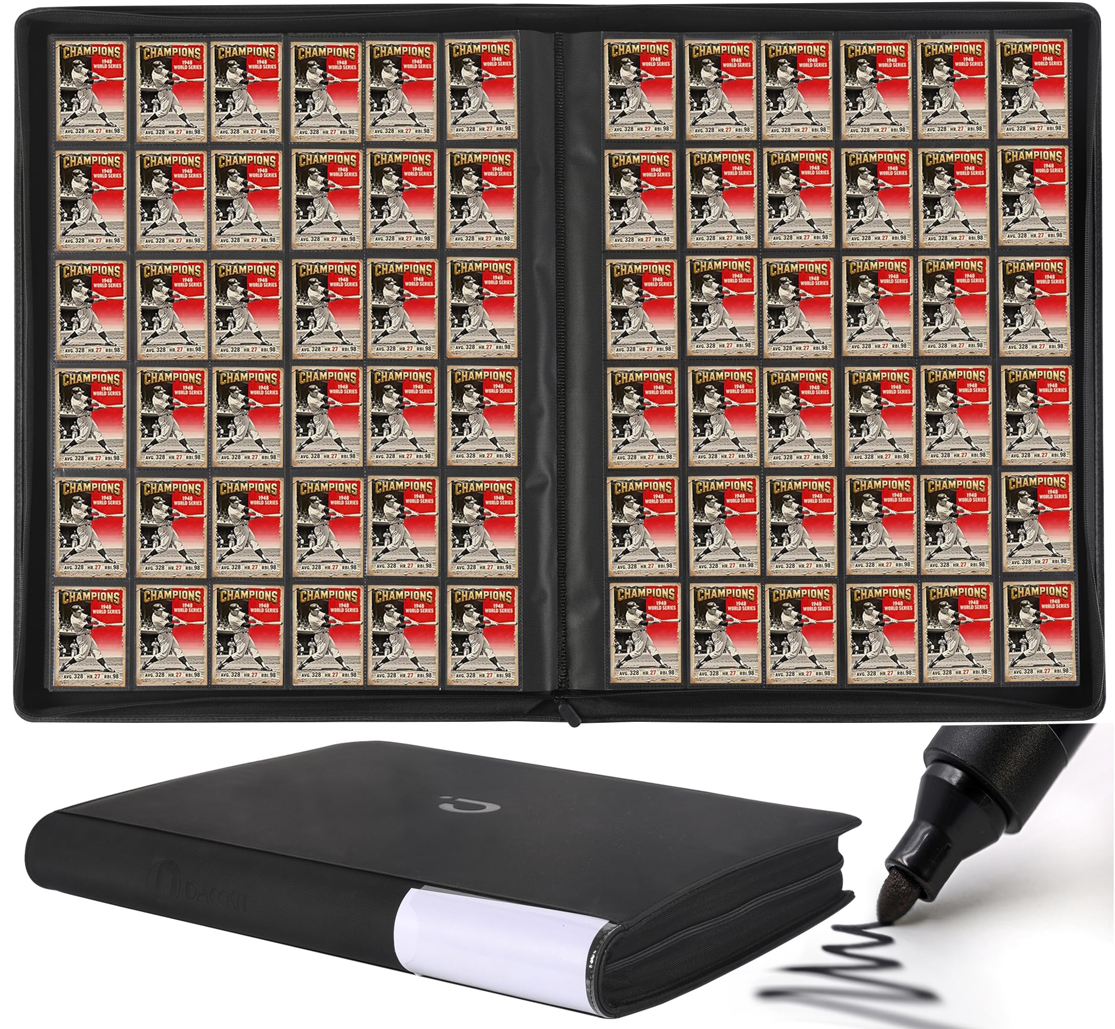 D DACCKIT 3600 Pockets Card Binder，Premium Large 36-Pocke Ringless Trading Card Album - Side Loading UltraSonic-363600 Tech Zip Binder for TCG（Classic Black）