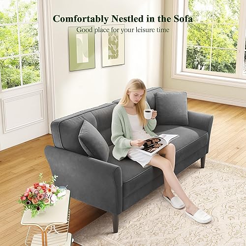 Miniatura 7 de Sofá pequeño de 69 pulgadas, sofá pequeño suave con 2 almohadas, cómodos sofás de dos plazas de instalación sin herramientas, sofás de carga de 700