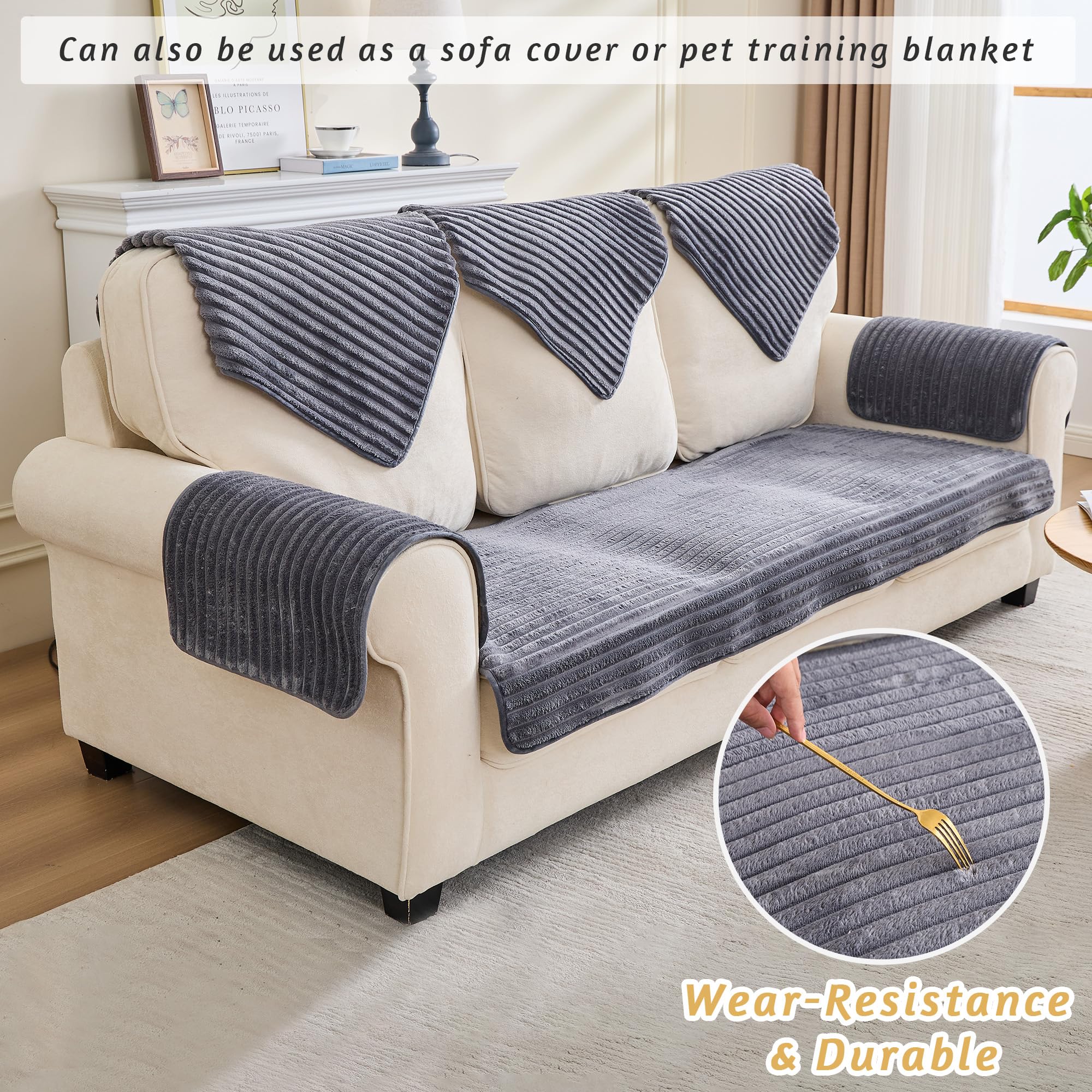 TIANSHU Manta Perro de Franela, Funda de sofá Cama para Perros Gatos Mascotas, Alfombra Antideslizante Lavable, Protector Sofa Impermeable, Colchón Suaves(Gris Oscuro, 182x182cm, 1 pc)
