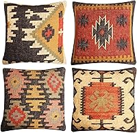 JAIPURIKILIMRUGS Handmade Jute Kilim Boho Throw Pillow Cover 18x18 - Eco-Friendly Rustic Decor for Living Room Bedroom