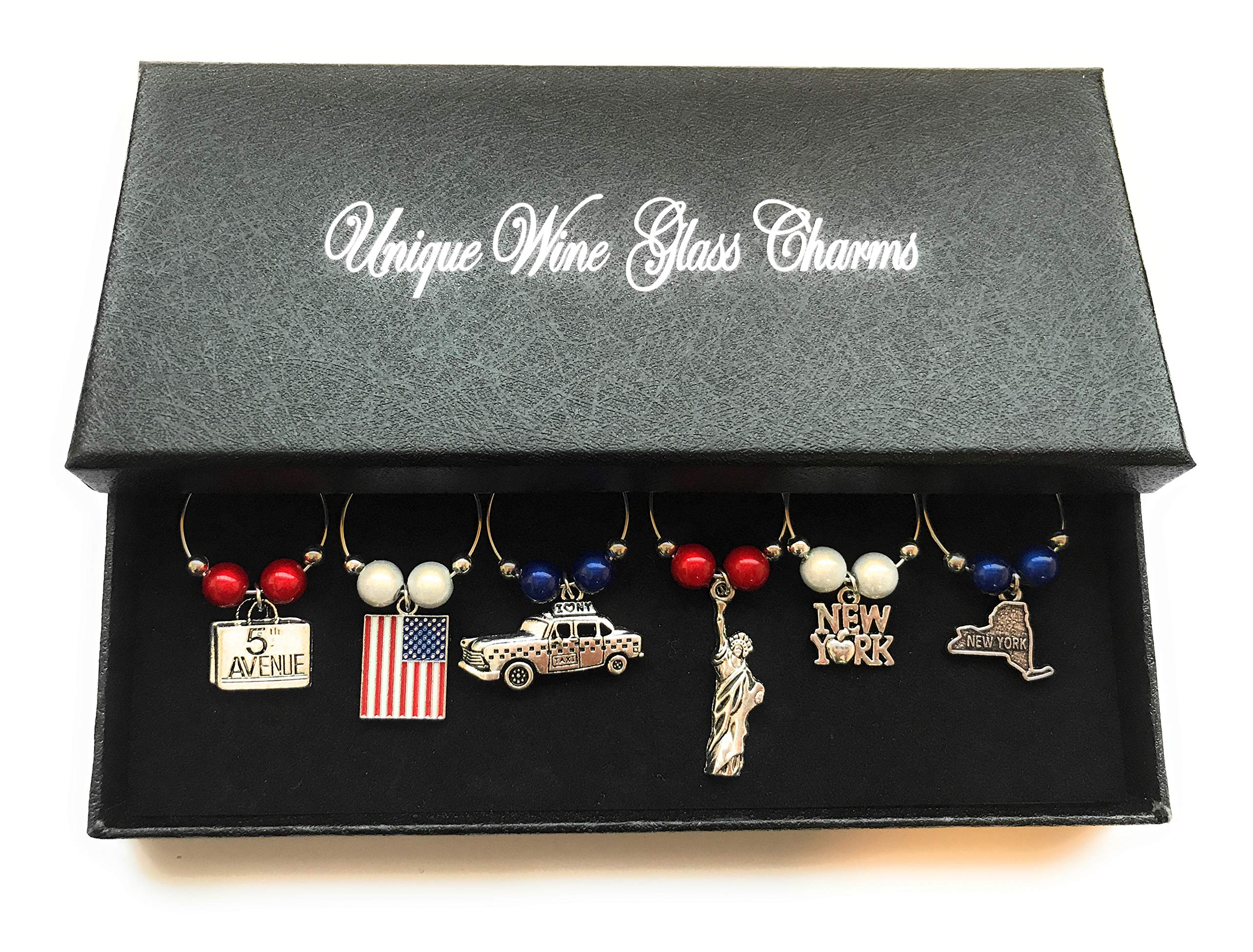 Libby's Market Place Weinglas-Anhänger – 6-teiliges Set Mit New York-Motiven, Handgefertigt, In Geschenkbox