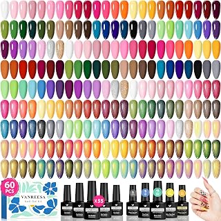 VANREESA 60PCS Gel Nail Polish Set: 55 Vibrant Colors, Base Coat & 4 Effect Top Coats - Long-Lasting Home Salon Kit for Women & Girls