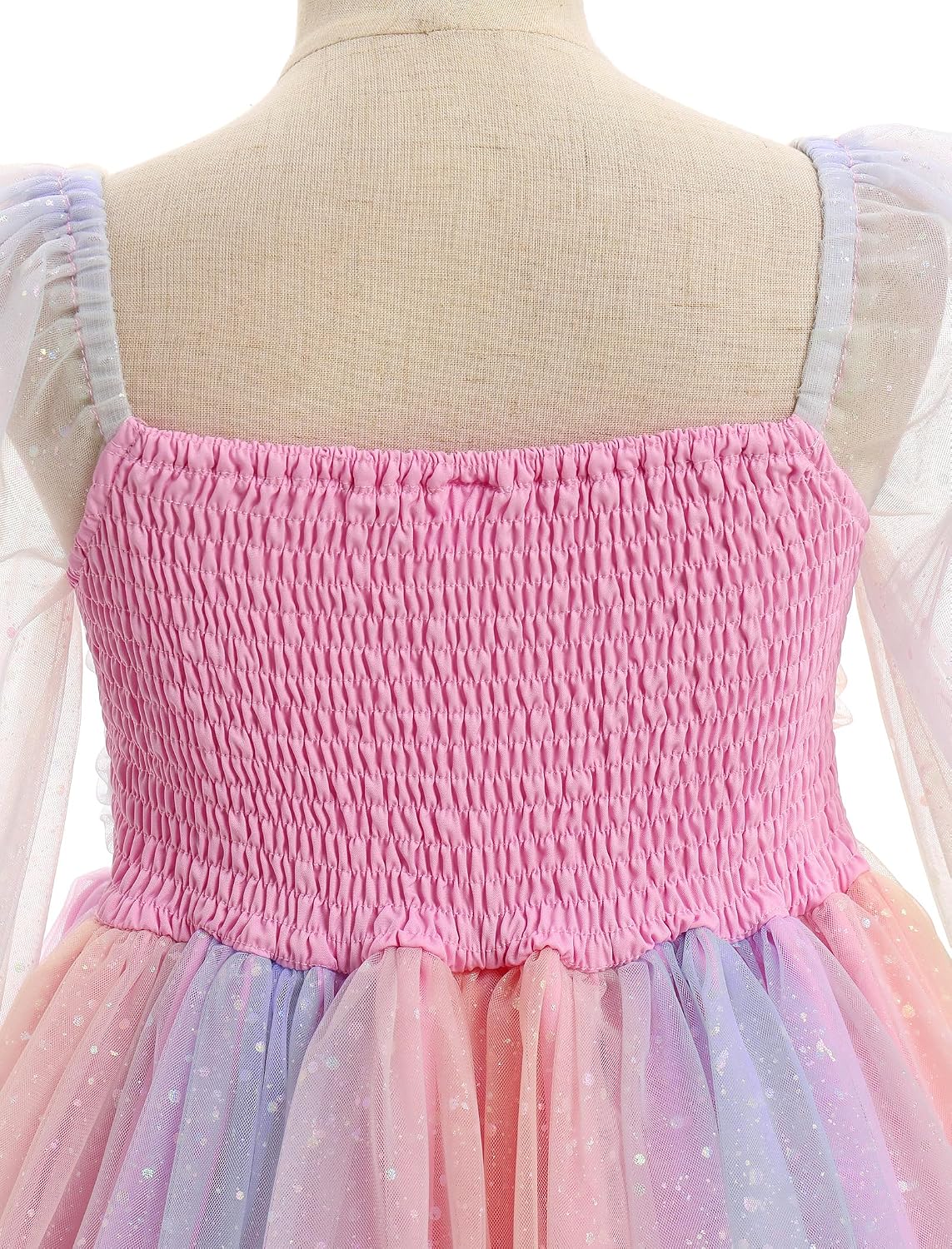 IDOPIP Toddler Baby Girls Dresses Long Puff Sleeve Pageant Mesh Tutu Dress Infant Wedding Baptism Photo Shoot Tulle Dress