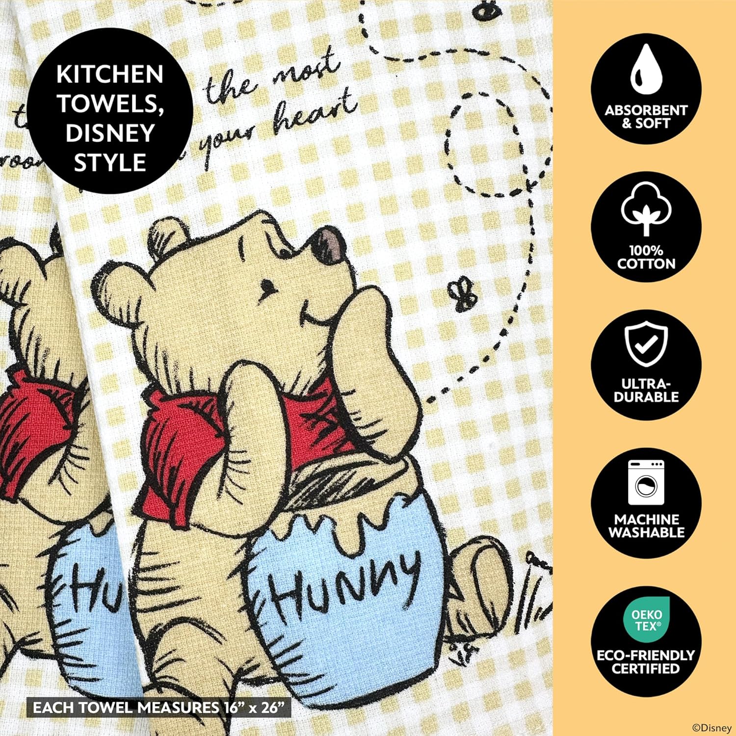 Disney Kitchen Towels & Oven Mitts Set – 4 Piece Bundle with 2 Cotton Dish Towels/Hand Towels & 2 Heat Resistant Mini Oven Mitts (Pot Holders) – Mickey, Stitch & Pooh (Winnie the Pooh)