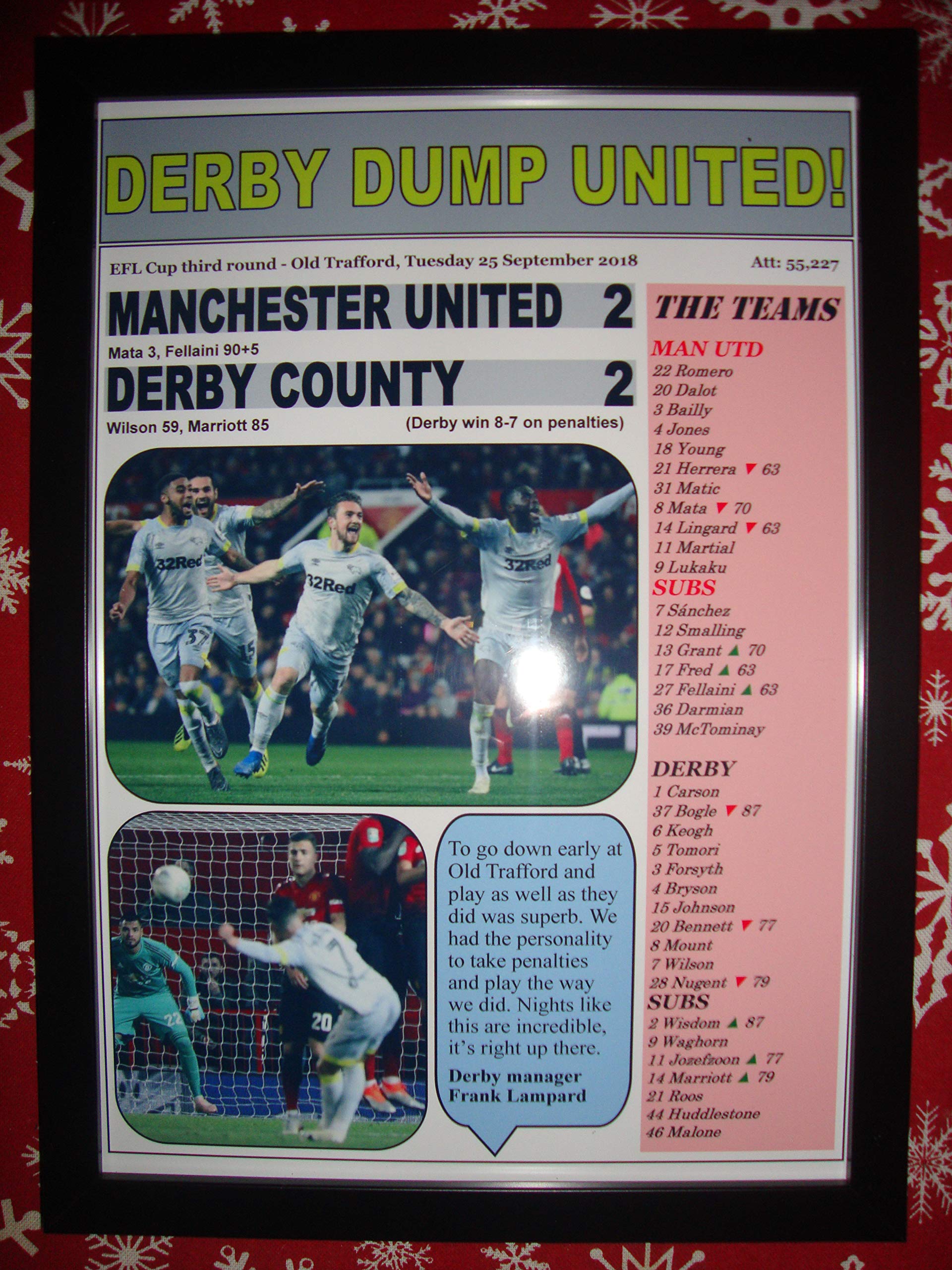 Sports Prints UK Manchester United 2 Derby County 2-2018 League Cup - framed print