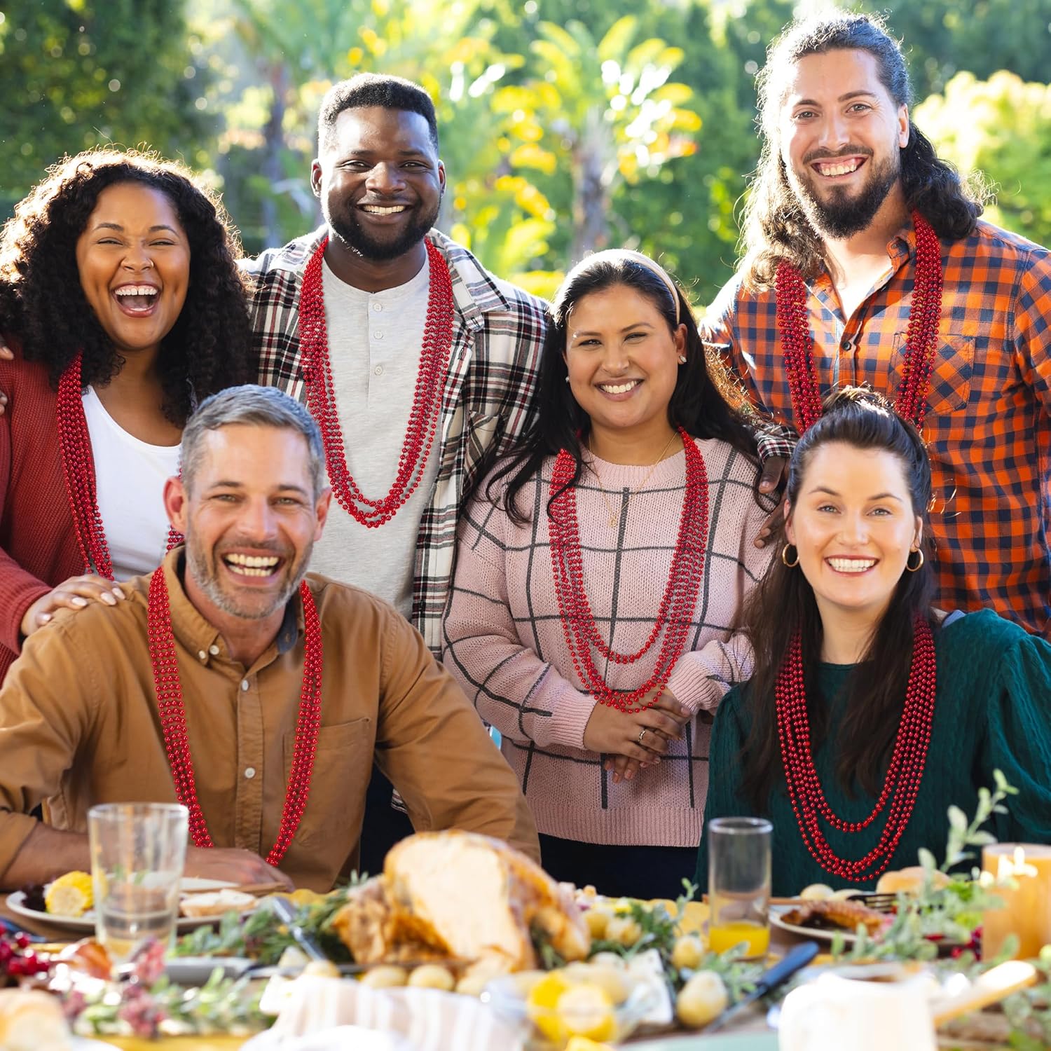 100 PCS Christmas Beads Bulk, 33" Valentines Day Beads Necklaces, Mardi Gras Beads Necklaces Bulk, Red Round Beads For Parade Throw Carnival Accessories Party Supplies Favors - Image 5