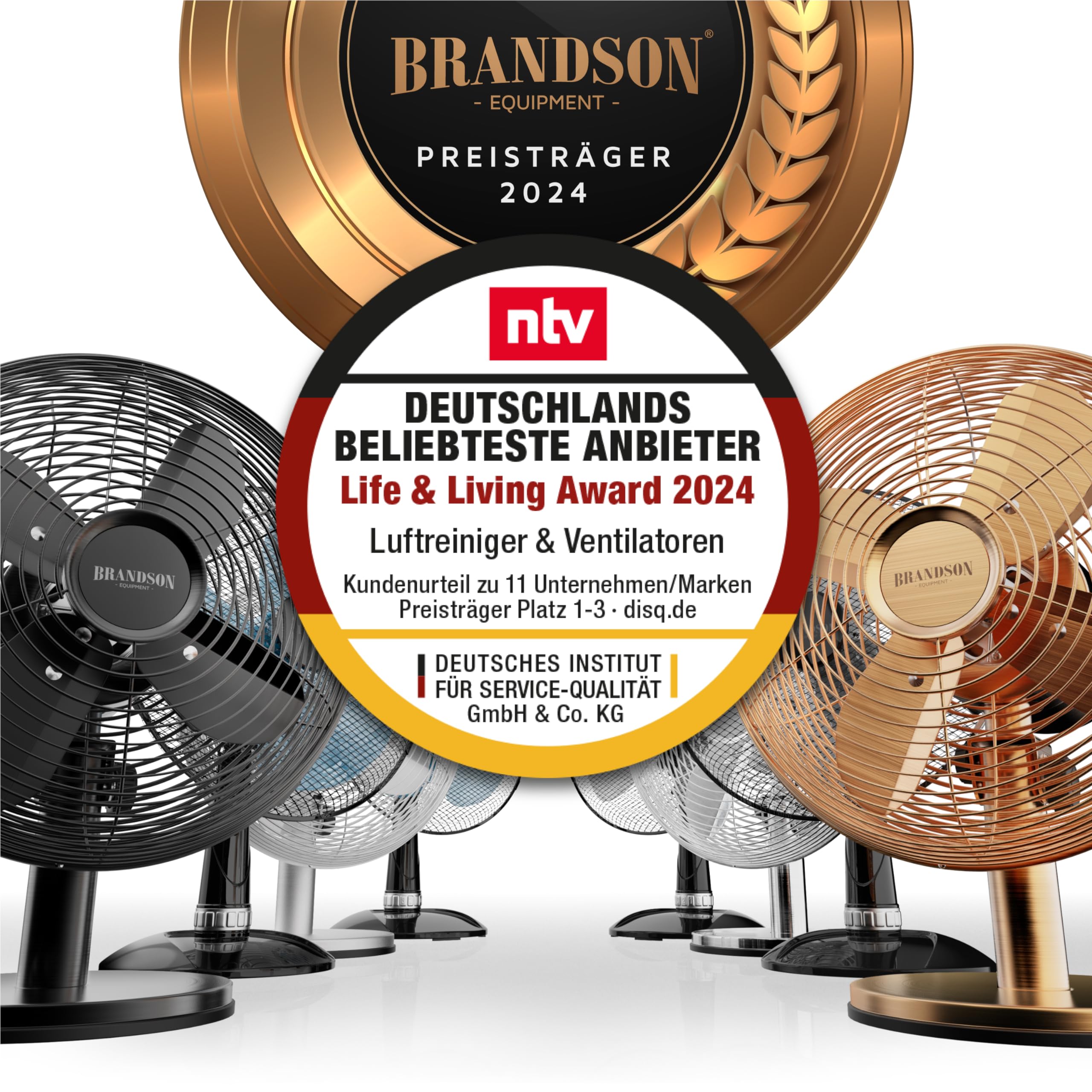 Brandson - Tischventilator Design Retro - Ventilator mit 3 Geschwindigkeitsstufen - mobiler Lüfter - Oszillation 80°, Neigungswinkel ca. 40° - robustes Voll-Metallgehäuse - Silverline