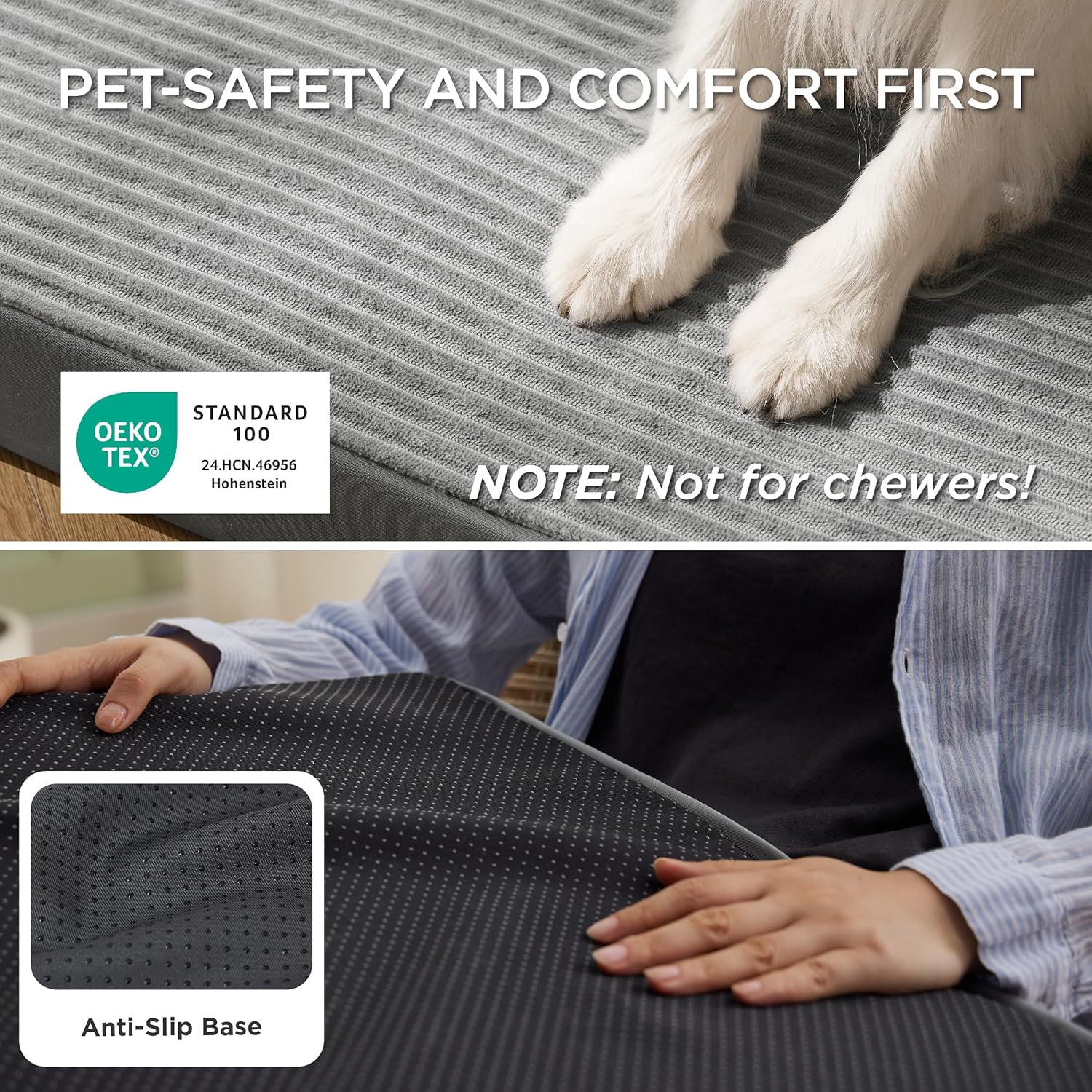 Bedsure Dog Beds Large Sized Dog- Orthopedic Pet Beds for Crate with Removable Machine Washable Cover, NOT Waterproof Egg Crate Foam Puppy Mat, Suitable for Pet Up to 50 lbs, 35x22x2.8, NOT Chewproof - Image 4