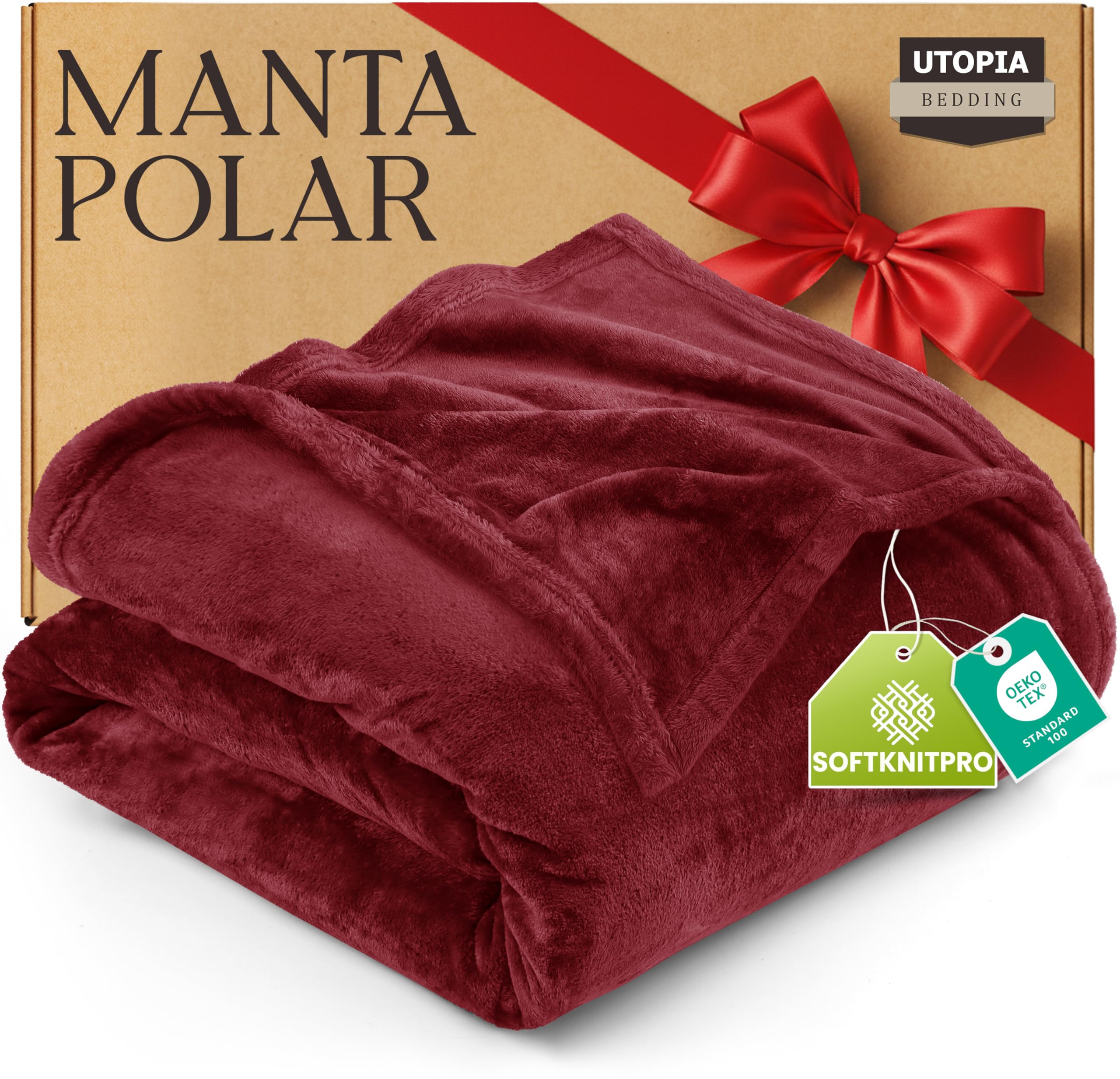 Utopia Bedding Kuschelige Fleecedecke [200x150 cm, Borgoña] Weiche, leichte, Warme Flauschige Decke Kuschelige und atmungsaktive Decken für Bett Sofa Couch OEKO-TEX STANDARD 100