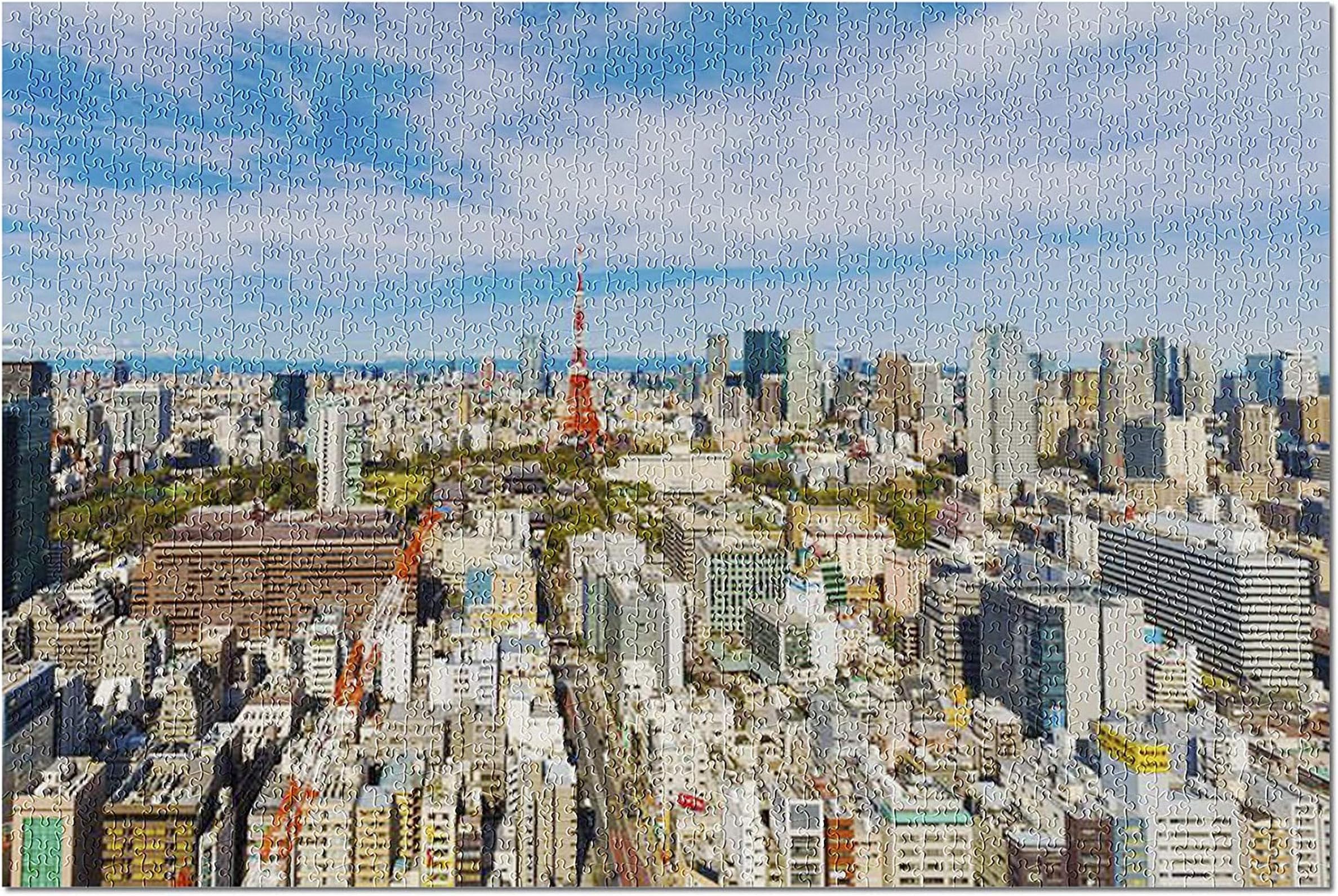 Tokyo, Japan - Skyline Modern City with Red Tokyo Tower and Office Building 1000 Pieces Jigsaw Puzzle for Adults