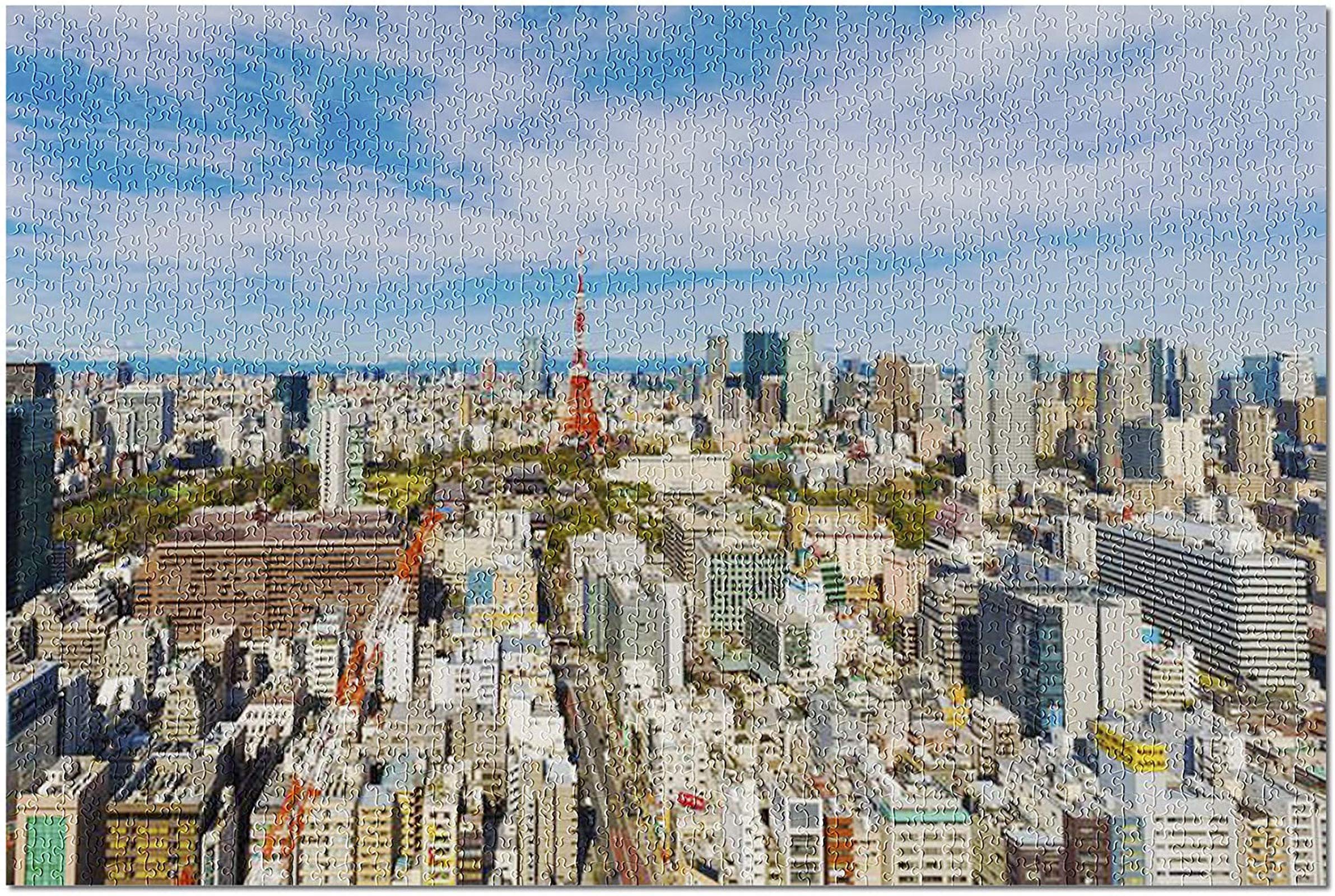 Tokyo, Japan - Skyline Modern City with Red Tokyo Tower and Office Building 1000 Pieces Jigsaw Puzzle for Adults