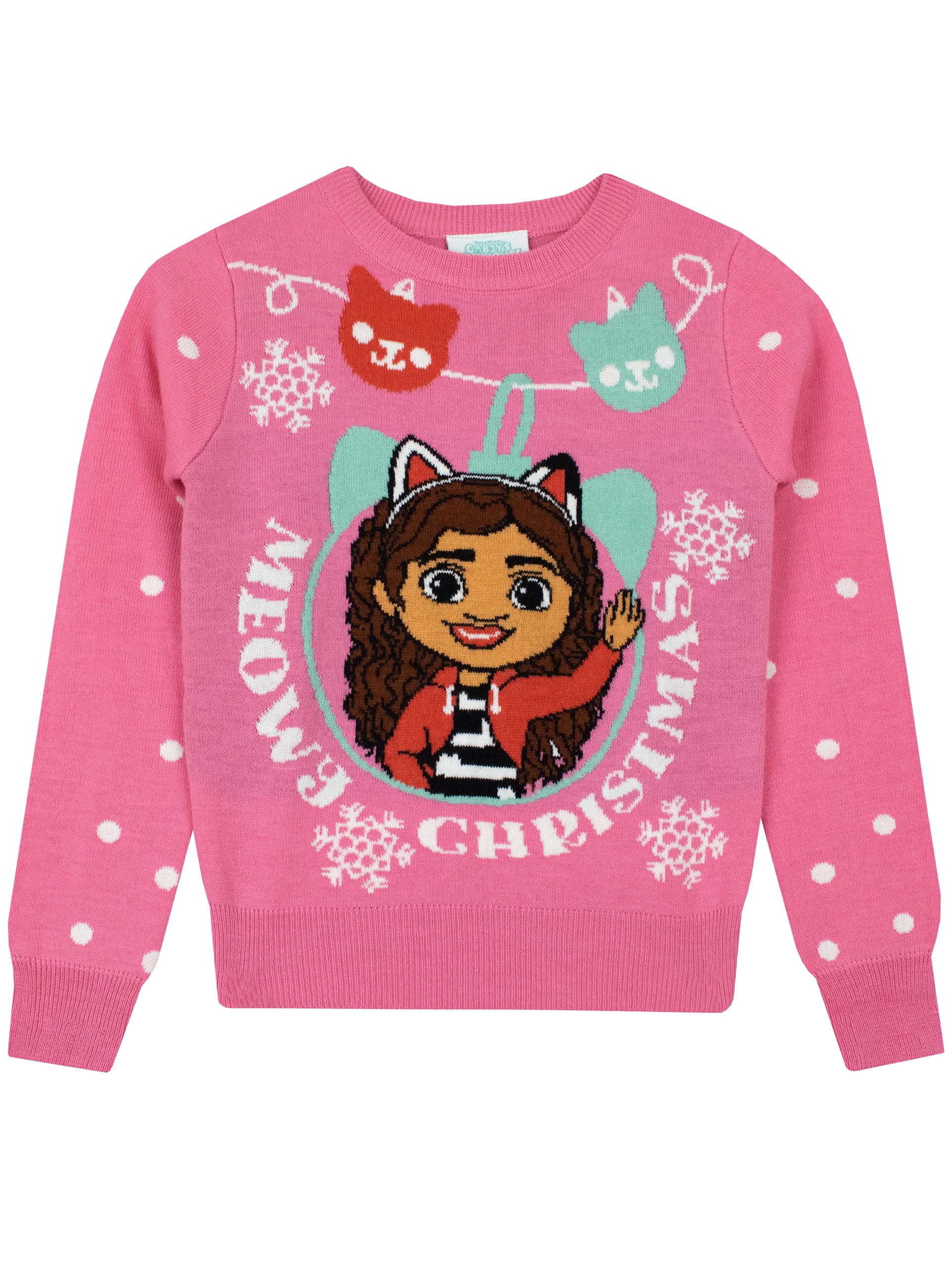 DREAMWORKS GABBY'S Dollhouse Girls Christmas Jumper | Gabbys Girls Christmas Sweatshirt | Xmas Kids Jumpers | Pink 3-4 Years