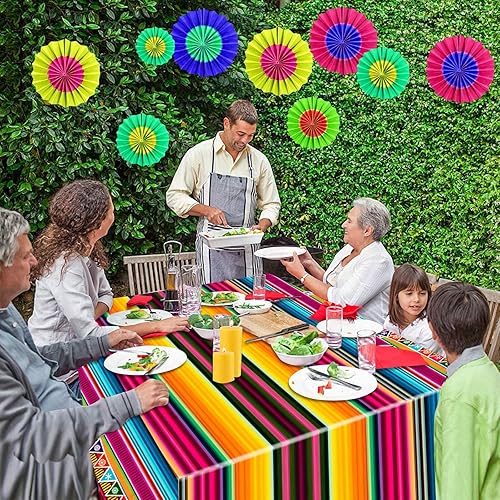 Miniatura 6 de Paquete de 4 manteles de fiesta mexicana, decoración de fiesta de cumpleaños mexicana, mantel mexicano para fiesta, noche de taco, cumpleaños,