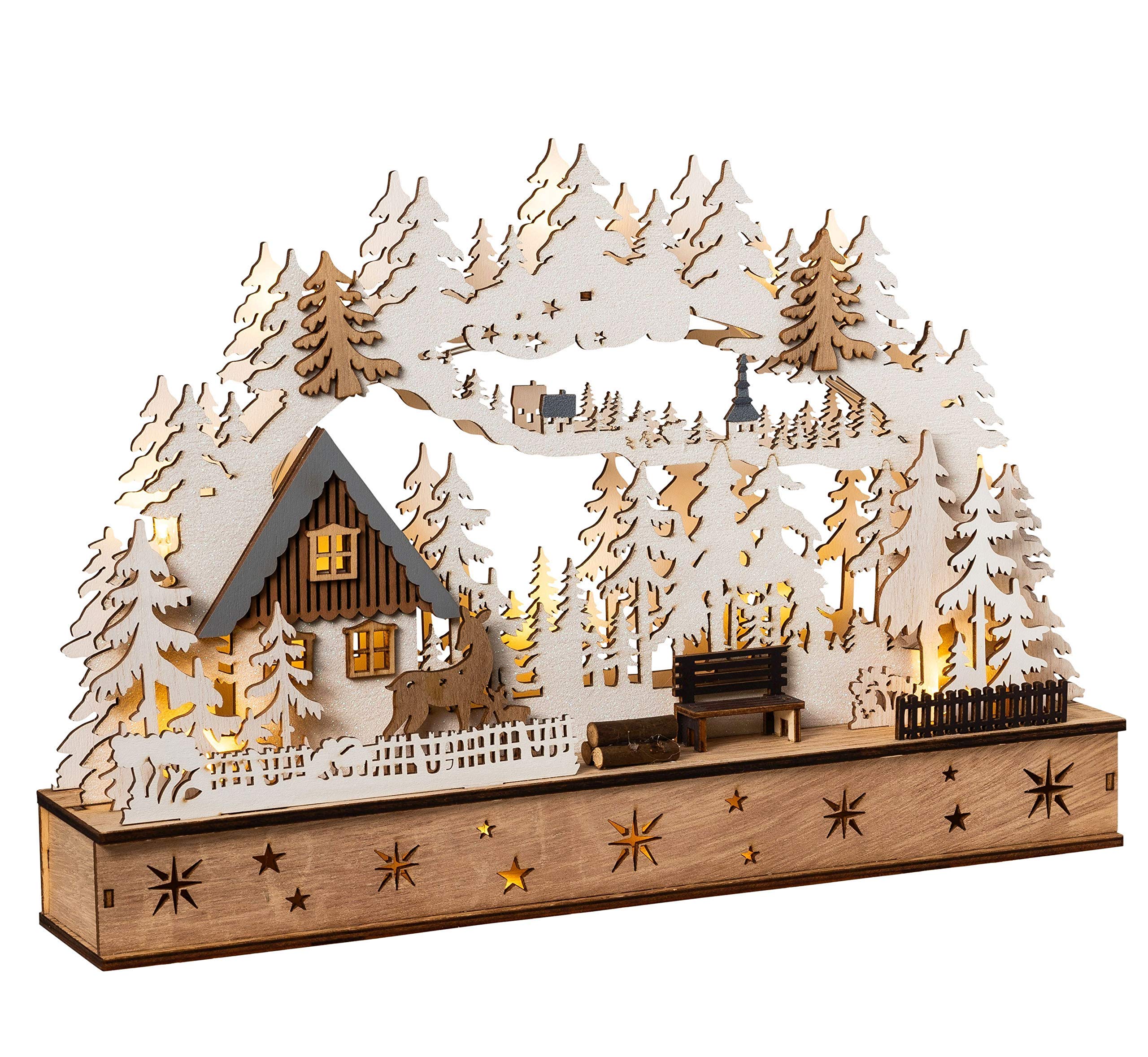 Wichtelstube-Kollektion LED Schwibbogen, Lichterbogen Weihnachten mit Timer, Echtholz, Schwippbogen Winterhaus