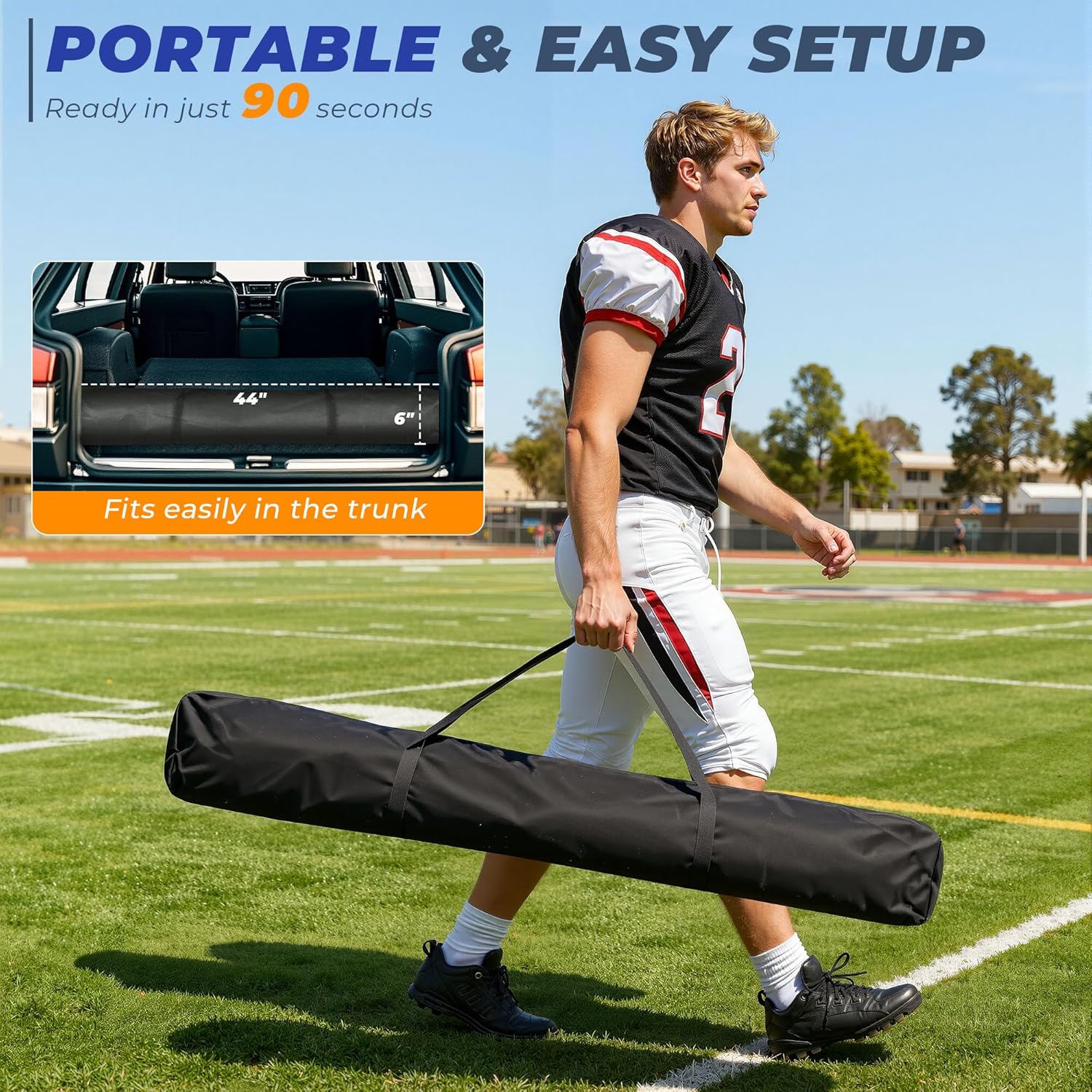 7x7ft/8x8ft Football Throwing Net, Quarterback Training Equipment with 5 Target Pockets, Includes Football, Portable Carry Bag
