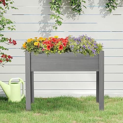 Miniatura 2 de Cama de jardín elevada con patas (31 x 16 x 31 pulgadas), maceta elevada de madera maciza para exteriores
